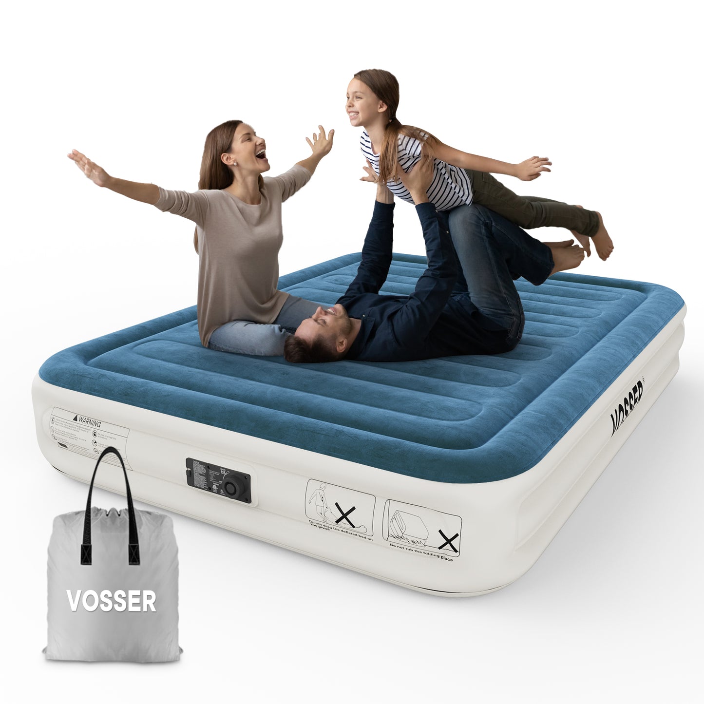VOSSER Queen Air Mattress with Built-in Pump,Fast & Easy Inflation/Deflation Inflatable Mattress, Foldable Blow Up Mattress with Storage Bag , Inflatable Bed for Home, Camping & Guests