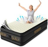 Twin Air Mattress with Built-in Pump,18'' Foam Topper Inflatable Mattress,Luxury Blow Up Mattress 2 Mins Self-Inflation/Deflation - Breathable and Wrinkle-Free for Camping, Home & Guests