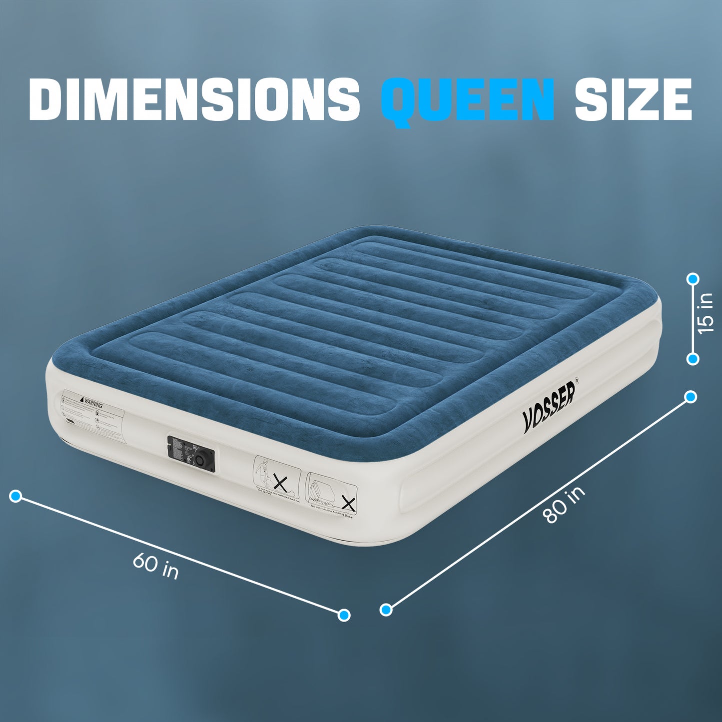 VOSSER Queen Air Mattress with Built-in Pump,Fast & Easy Inflation/Deflation Inflatable Mattress, Foldable Blow Up Mattress with Storage Bag , Inflatable Bed for Home, Camping & Guests