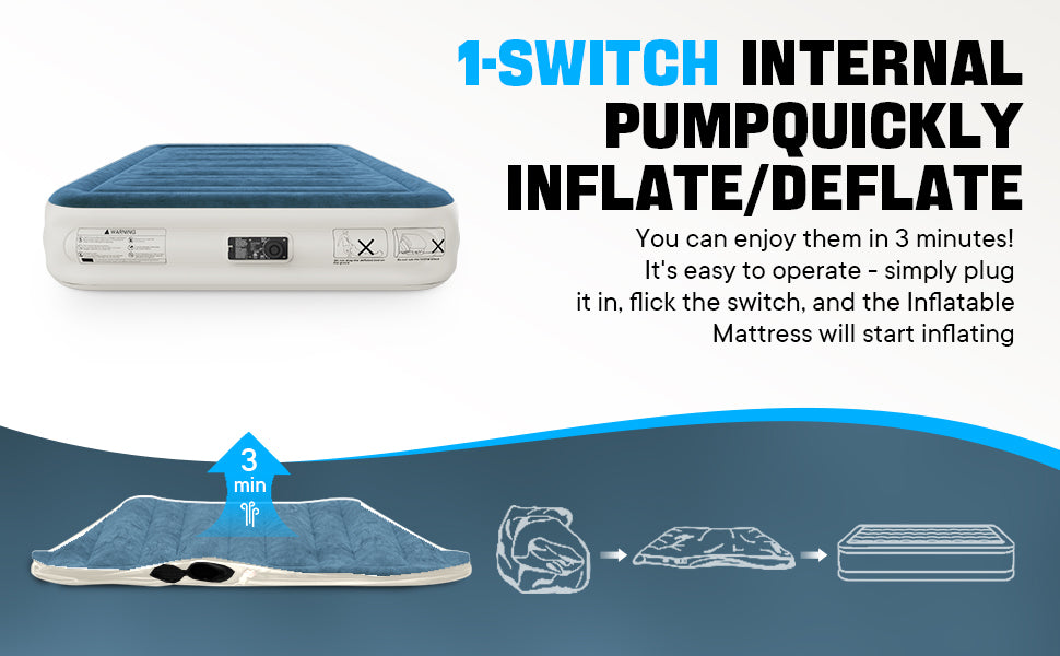 VOSSER Queen Air Mattress with Built-in Pump,Fast & Easy Inflation/Deflation Inflatable Mattress, Foldable Blow Up Mattress with Storage Bag , Inflatable Bed for Home, Camping & Guests