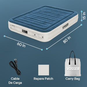 VOSSER Queen Air Mattress with Built-in Pump,Fast & Easy Inflation/Deflation Inflatable Mattress, Foldable Blow Up Mattress with Storage Bag , Inflatable Bed for Home, Camping & Guests