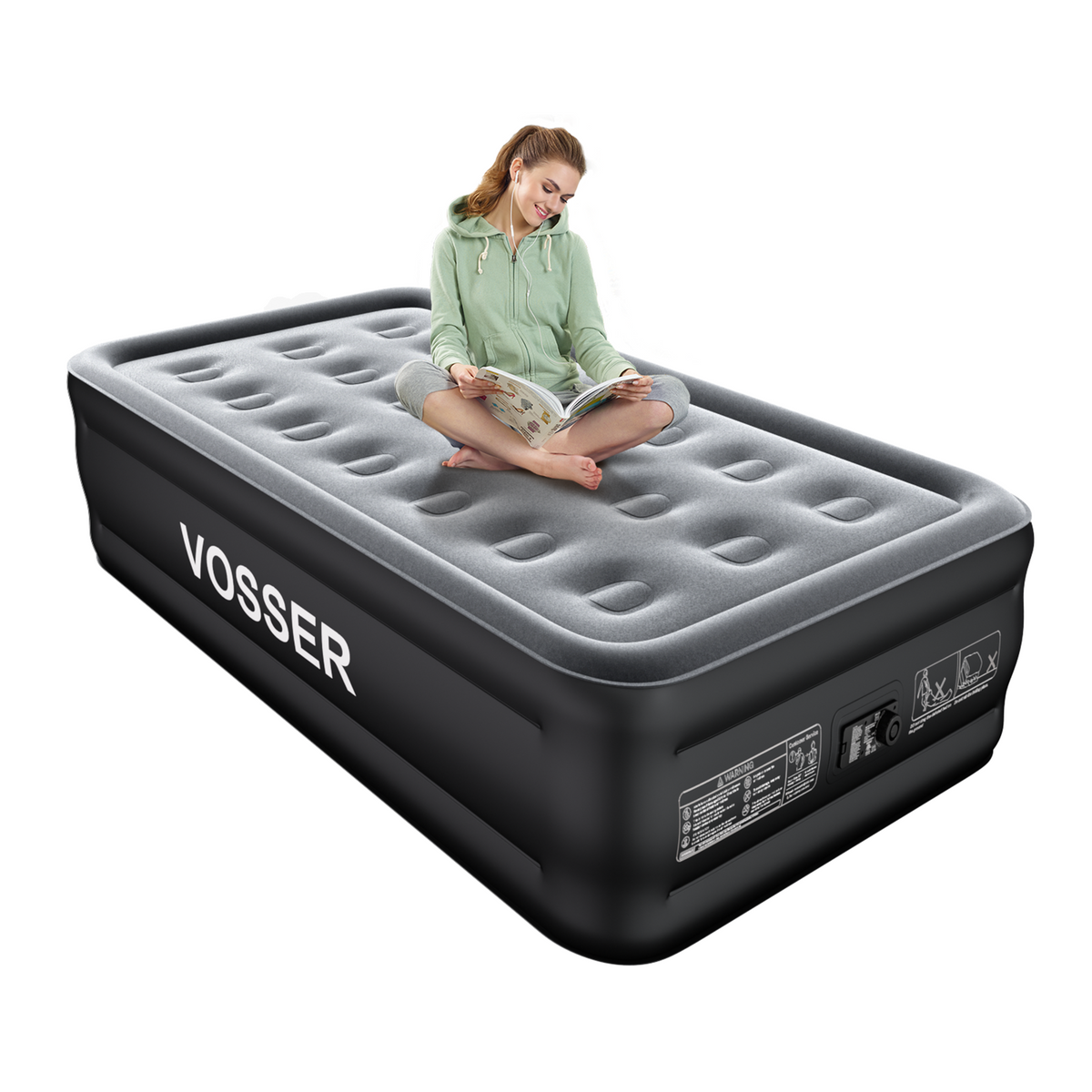 Air Mattress Twin with Built in Pump,18” Raised Blow Up Mattress,Inflatable Mattress in 2 Mins,Single Twin Size Air Mattress for Home,Floor&Camping, Air Bed for Adults,330LB Max,Black
