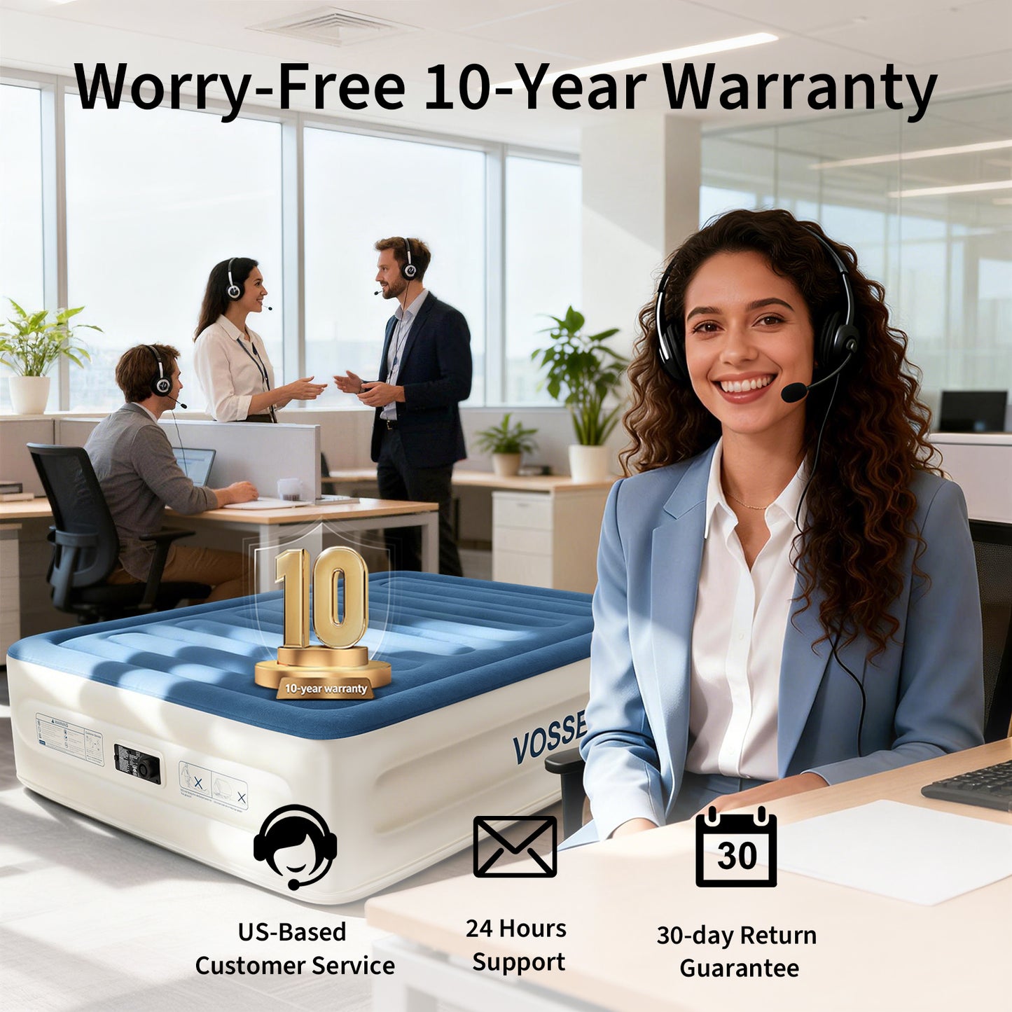 VOSSER Queen Air Mattress with Built-in Pump,Fast & Easy Inflation/Deflation Inflatable Mattress,  Foldable Blow Up Mattress with Storage Bag , Inflatable Bed for Home, Camping & Guests