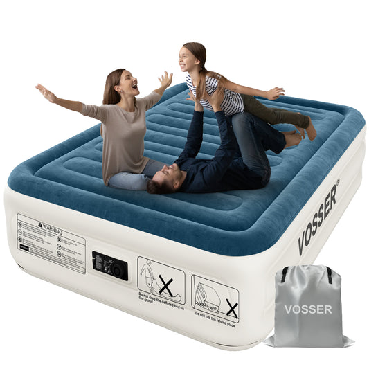 VOSSER Queen Air Mattress with Built-in Pump,Fast & Easy Inflation/Deflation Inflatable Mattress,  Foldable Blow Up Mattress with Storage Bag , Inflatable Bed for Home, Camping & Guests