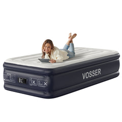 VOSSER Air Mattress with Built in Pump Raised,18''Inflatable Mattress of Upgraded Vertical Beams,Self Inflatable Blow Up Mattress in 3 Mins,Flocked Top Airbed with Carry Bag for Home,Camping