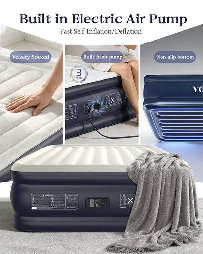 VOSSER Air Mattress Queen with Built-in Pump, 18" Raised Inflatable Blow Up Mattress,Upgraded Heavy Duty Portable Air Bed for Home,Guests,Floor & Camping, Self Inflating Colchon Inflable for Adults