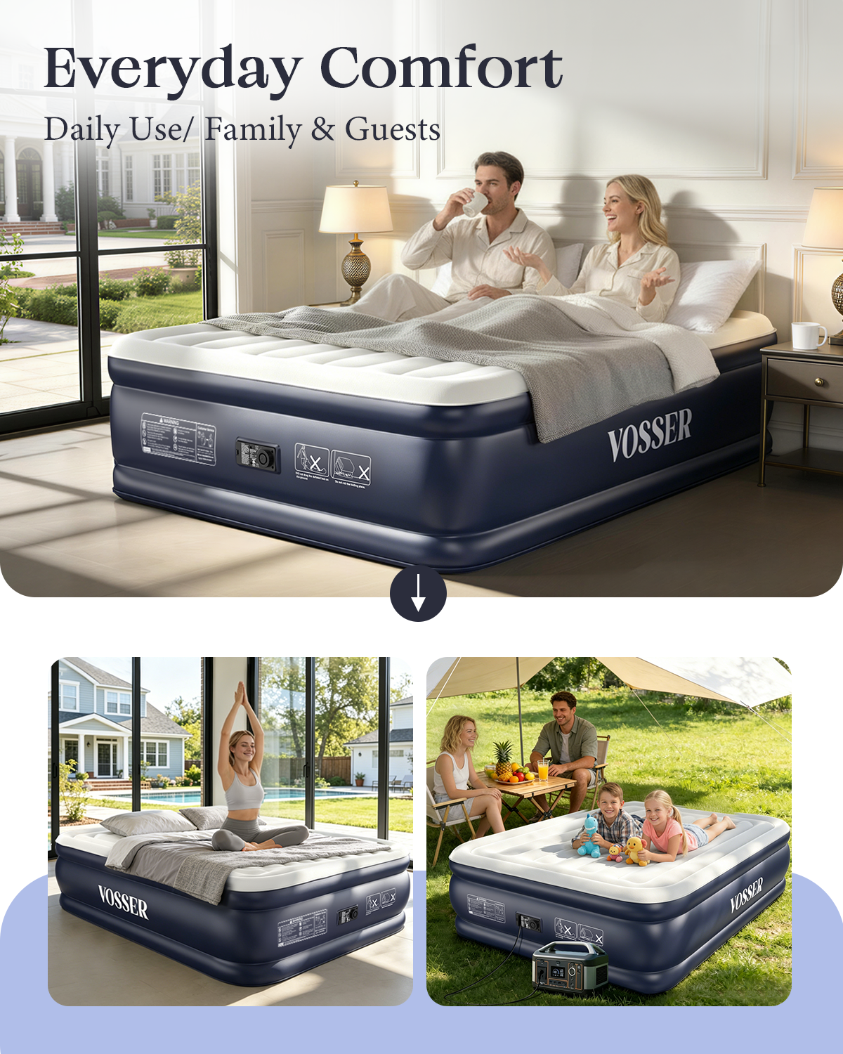 VOSSER Air Mattress Queen with Built-in Pump, 18" Raised Inflatable Blow Up Mattress,Upgraded Heavy Duty Portable Air Bed for Home,Guests,Floor & Camping, Self Inflating Colchon Inflable for Adults