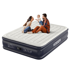 VOSSER Air Mattress with Built in Pump Raised,18''Inflatable Mattress of Upgraded Vertical Beams,Self Inflatable Blow Up Mattress in 3 Mins,Flocked Top Airbed with Carry Bag for Home,Camping