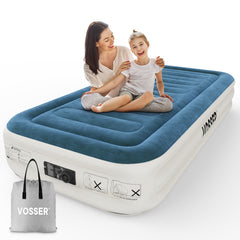 VOSSER Twin Air Mattress with Built-in Pump,Fast & Easy Inflation/Deflation Inflatable Mattress, Foldable Blow Up Mattress with Storage Bag, Inflatable Bed for Home, Camping & Guests