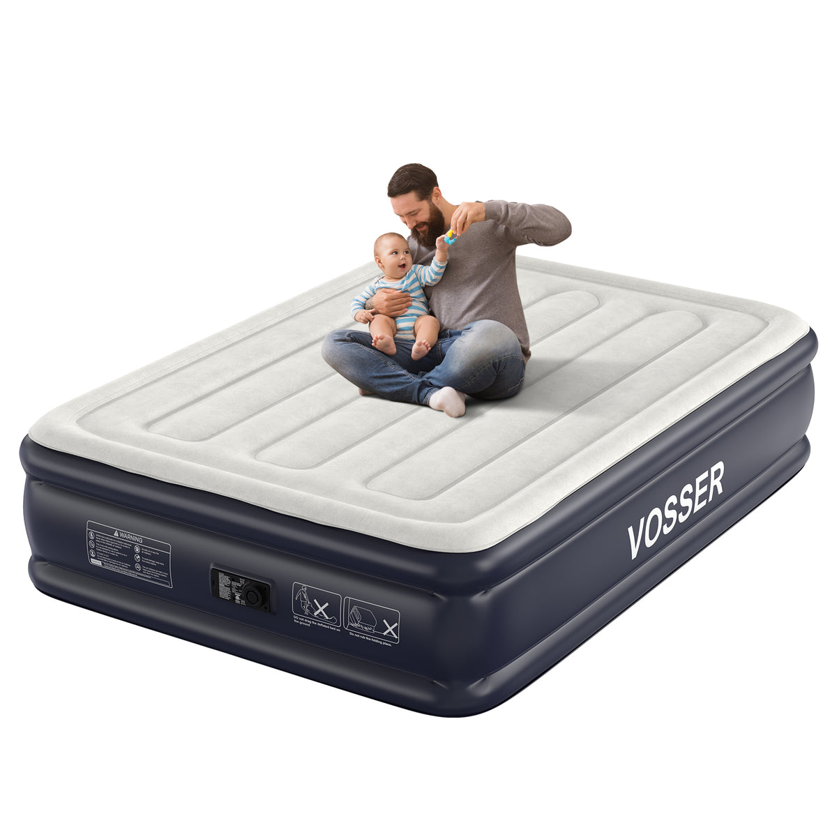 VOSSER Air Mattress with Built in Pump Raised,18''Inflatable Mattress of Upgraded Vertical Beams,Self Inflatable Blow Up Mattress in 3 Mins,Flocked Top Airbed with Carry Bag for Home,Camping