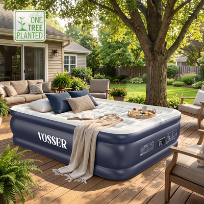 VOSSER Inflatable Air Mattress with Built-in Electric Pump, Flocked Top Portable Bed for Home, Camping & Guests