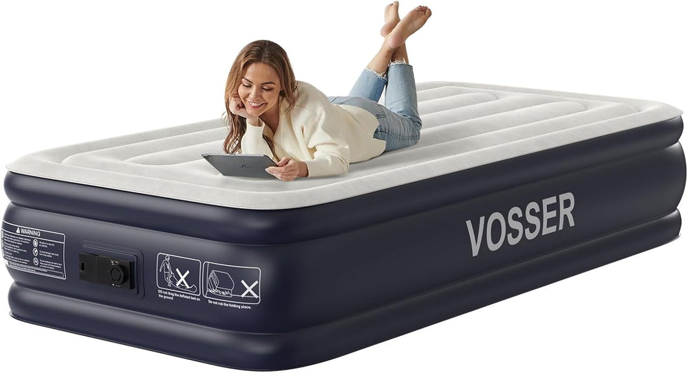 Twin Air Mattress with Built in Pump Raised,18''Inflatable Mattress of Upgraded Vertical Beams,Self Inflatable Blow Up Mattress in 3 Mins,Flocked Top Airbed with Carry Bag for Home,Camping