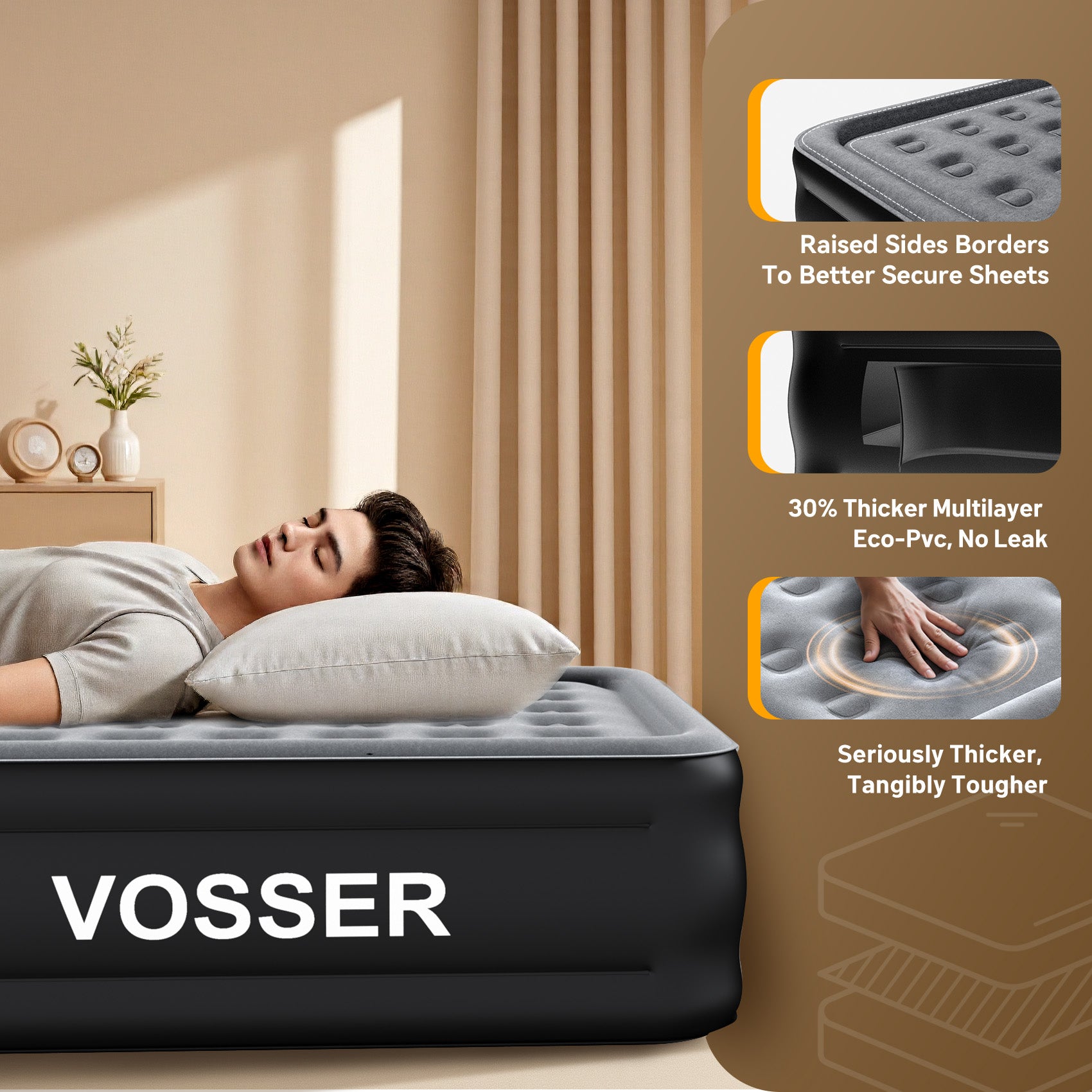 Air Mattress Queen with Built in Pump,Blow Up Mattress in 3 Mins,18'' Raised Self Inflatable Mattress,Portable Airbed for Home,Floor&Camping,Queen Size Air Matress for Adults,660LB Max,Black
