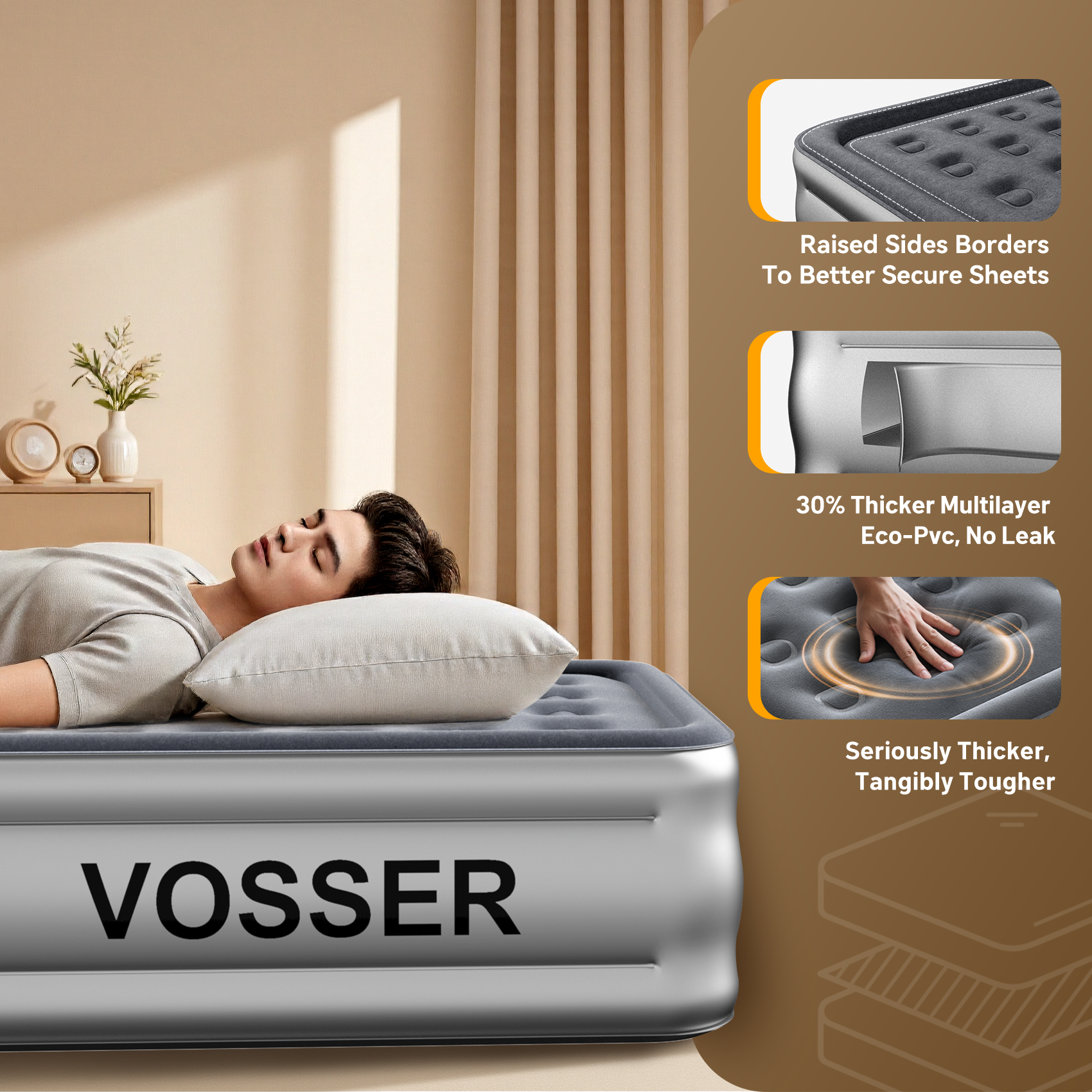 Air Mattress Full with Built in Pump,18’’Blow Up Mattress,Self Inflatable Mattress in 3 Mins,Portable Air Bed for Camping,Floor&Travel,Full Size Air Mattress for Adults 660LB Max,Silver