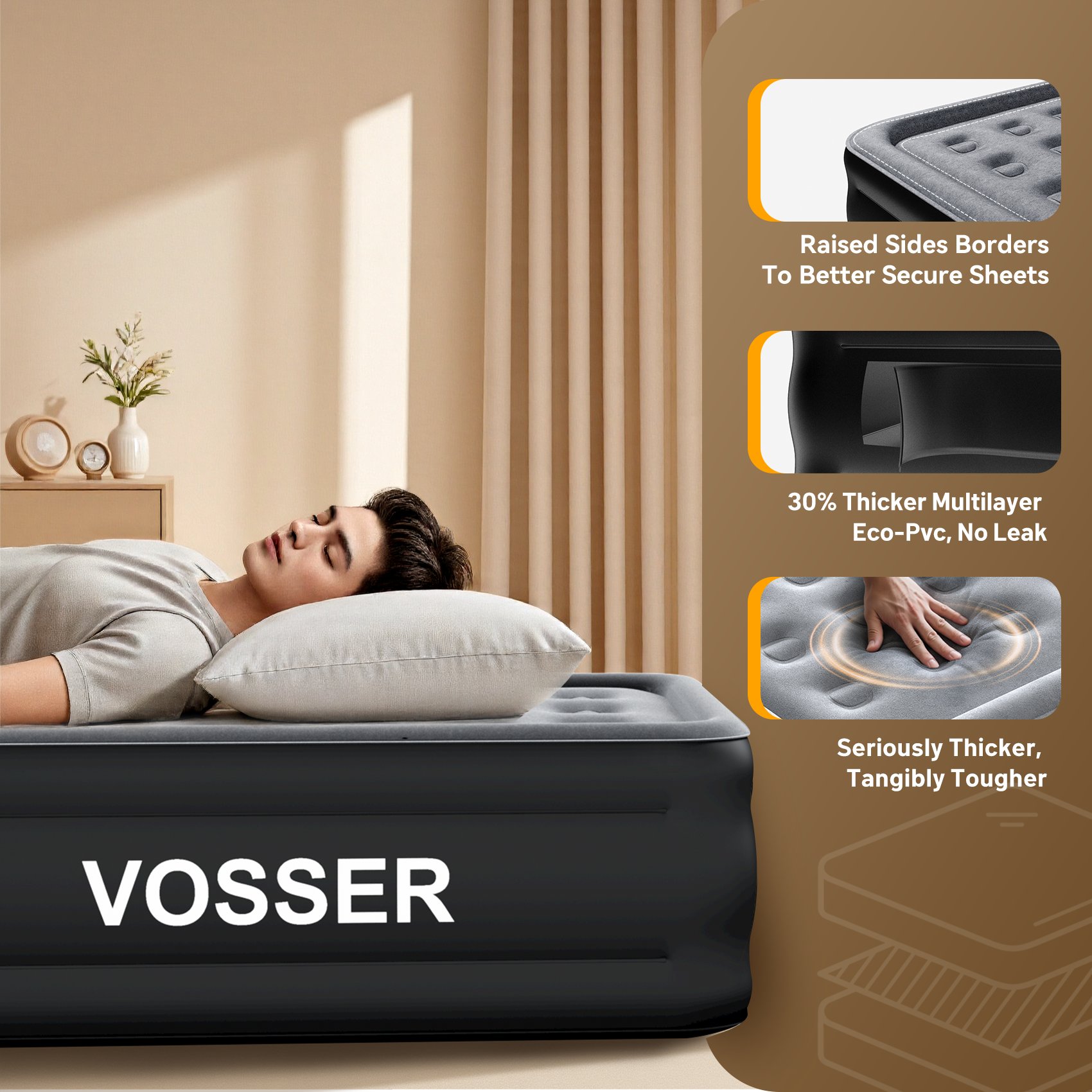 Air Mattress Twin with Built in Pump,18” Raised Blow Up Mattress,Inflatable Mattress in 2 Mins,Single Twin Size Air Mattress for Home,Floor&Camping, Air Bed for Adults,330LB Max,Black