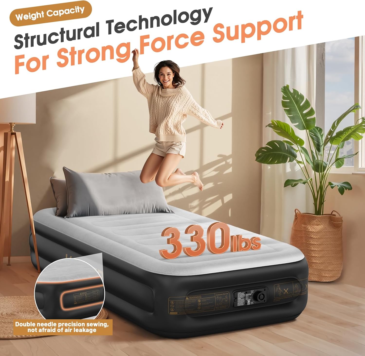 Twin Air Mattress with Built in Pump,Inflatable Mattress 2 Mins Self-Inflation/Deflation,Thicker Blow up Mattress Leak-Proof,Flocked Top Air Bed with Storage Bag for Home, Camping & Guests