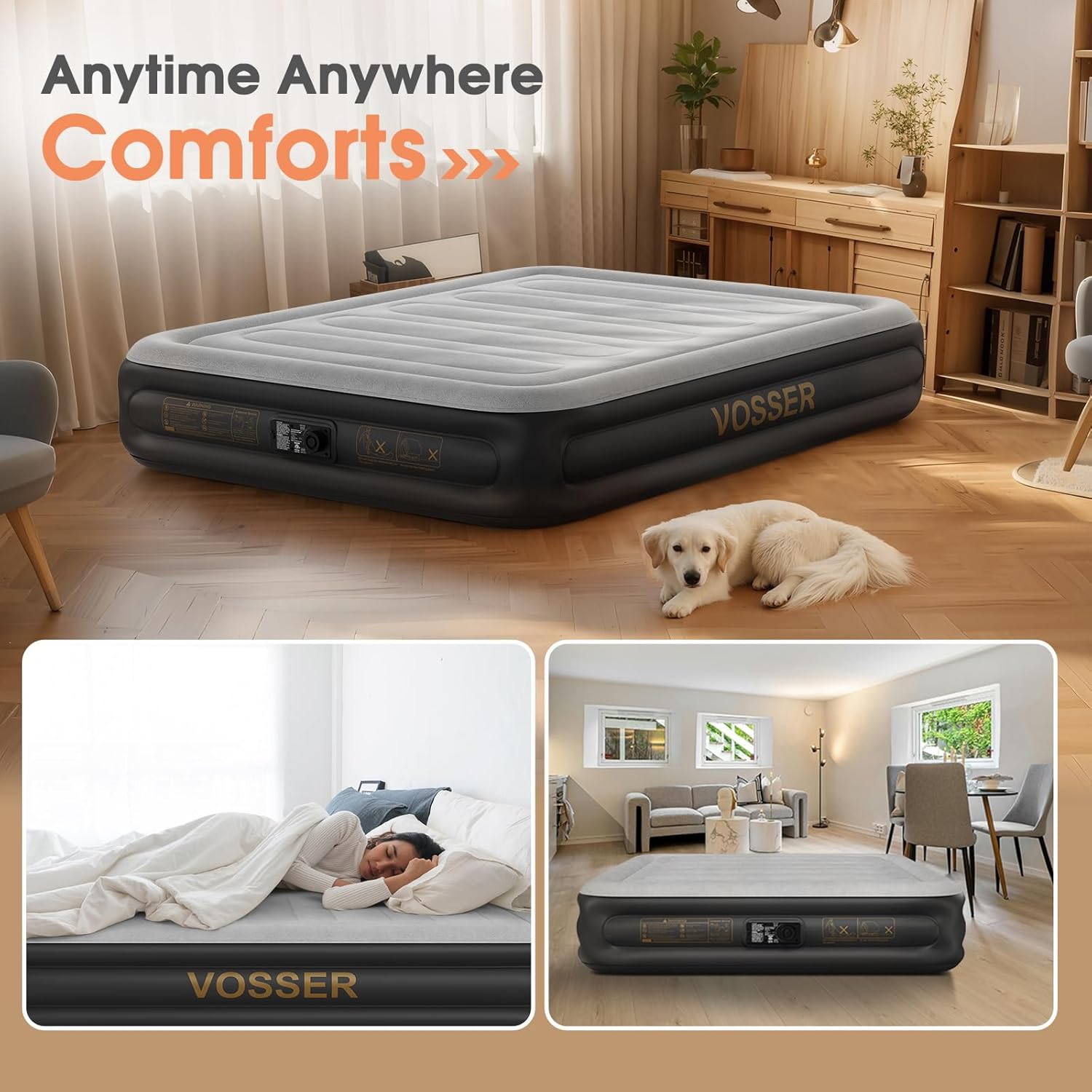 Twin Air Mattress with Built in Pump,Inflatable Mattress 2 Mins Self-Inflation/Deflation,Thicker Blow up Mattress Leak-Proof,Flocked Top Air Bed with Storage Bag for Home, Camping & Guests