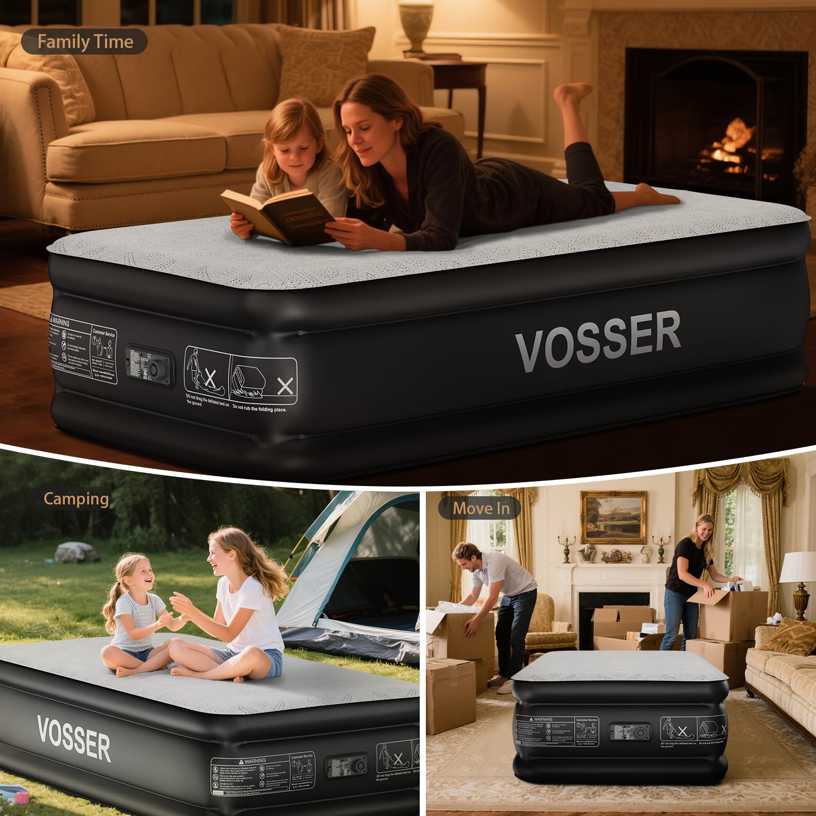 VOSSER Twin Air Mattress with Built-in Pump,18'' Foam Topper Blow Up Mattress,Luxury Inflatable Mattress 2 Mins Self-Inflation/Deflation - Breathable and Flatness-Free for Camping, Home & Guests