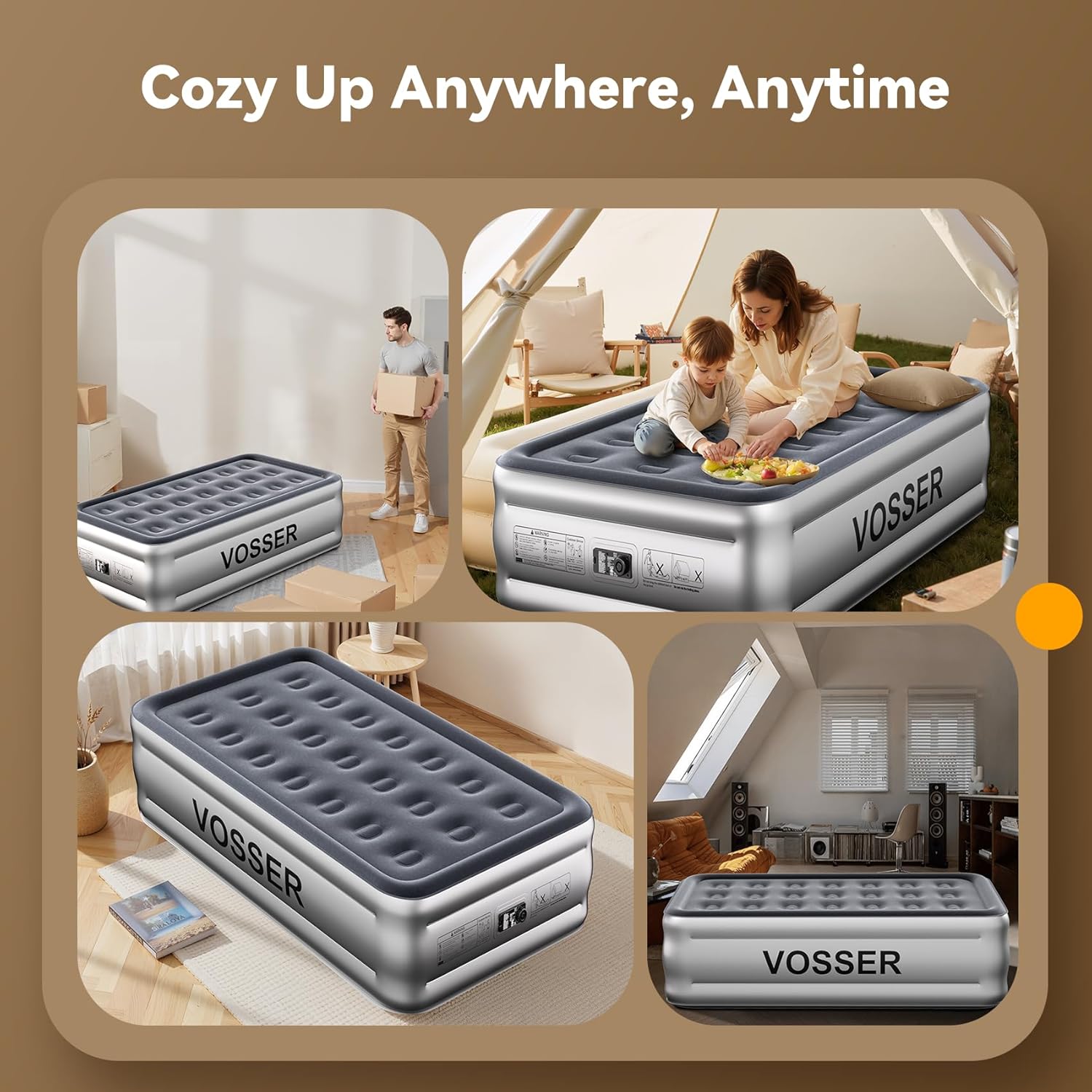 Air Mattress Twin with Built in Pump,18” Raised Blow Up Mattress,Inflatable Mattress in 2 Mins,Single Twin Size Air Mattress for Home,Floor&Camping, Air Bed for Adults,330LB Max,Black