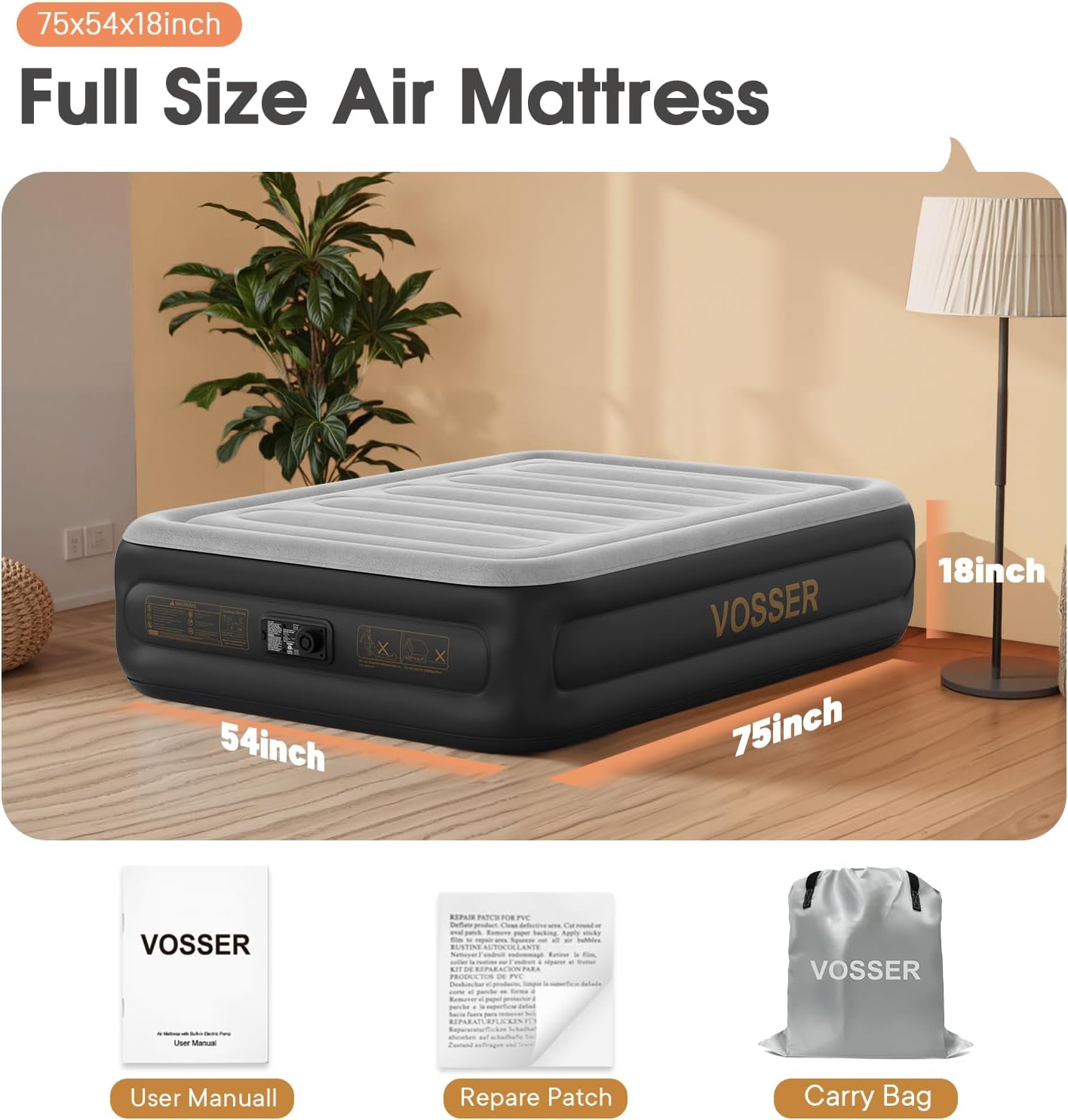 Twin Air Mattress with Built in Pump,Inflatable Mattress 2 Mins Self-Inflation/Deflation,Thicker Blow up Mattress Leak-Proof,Flocked Top Air Bed with Storage Bag for Home, Camping & Guests