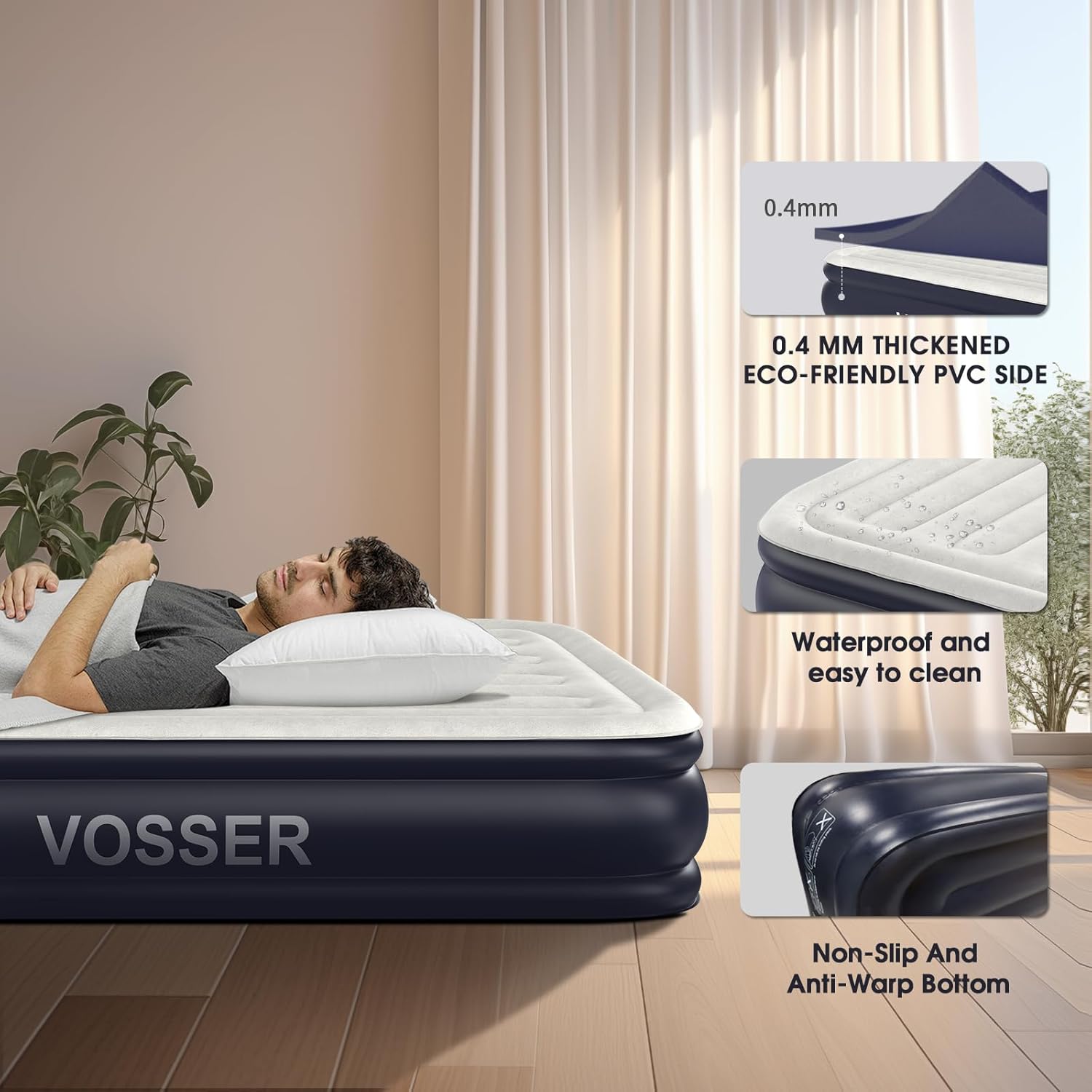 Twin Air Mattress with Built in Pump Raised,18''Inflatable Mattress of Upgraded Vertical Beams,Self Inflatable Blow Up Mattress in 3 Mins,Flocked Top Airbed with Carry Bag for Home,Camping