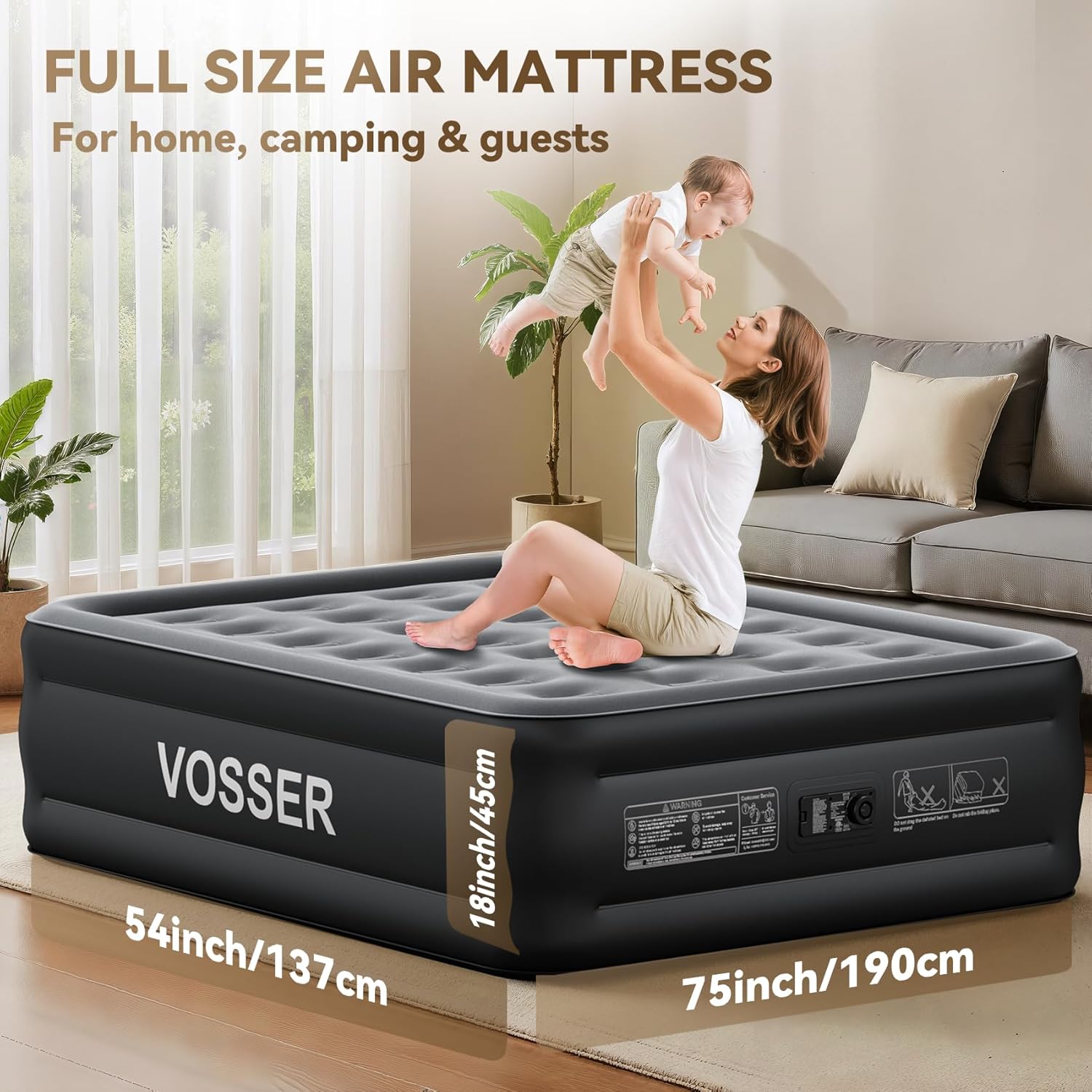 Air Mattress Twin with Built in Pump,18” Raised Blow Up Mattress,Inflatable Mattress in 2 Mins,Single Twin Size Air Mattress for Home,Floor&Camping, Air Bed for Adults,330LB Max,Black