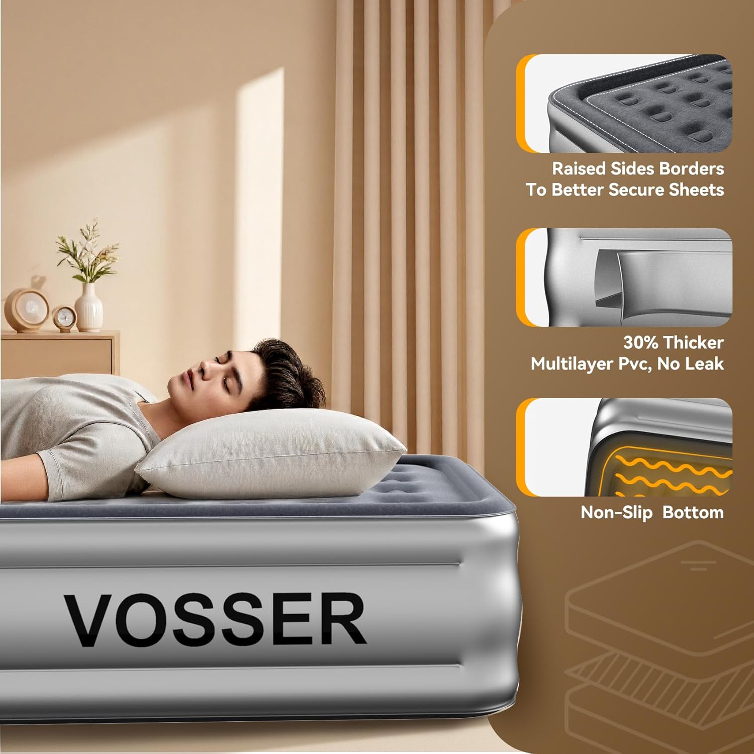 Air Mattress Twin with Built in Pump,18” Raised Blow Up Mattress,Inflatable Mattress in 2 Mins,Single Twin Size Air Mattress for Home,Floor&Camping, Air Bed for Adults,330LB Max,Black