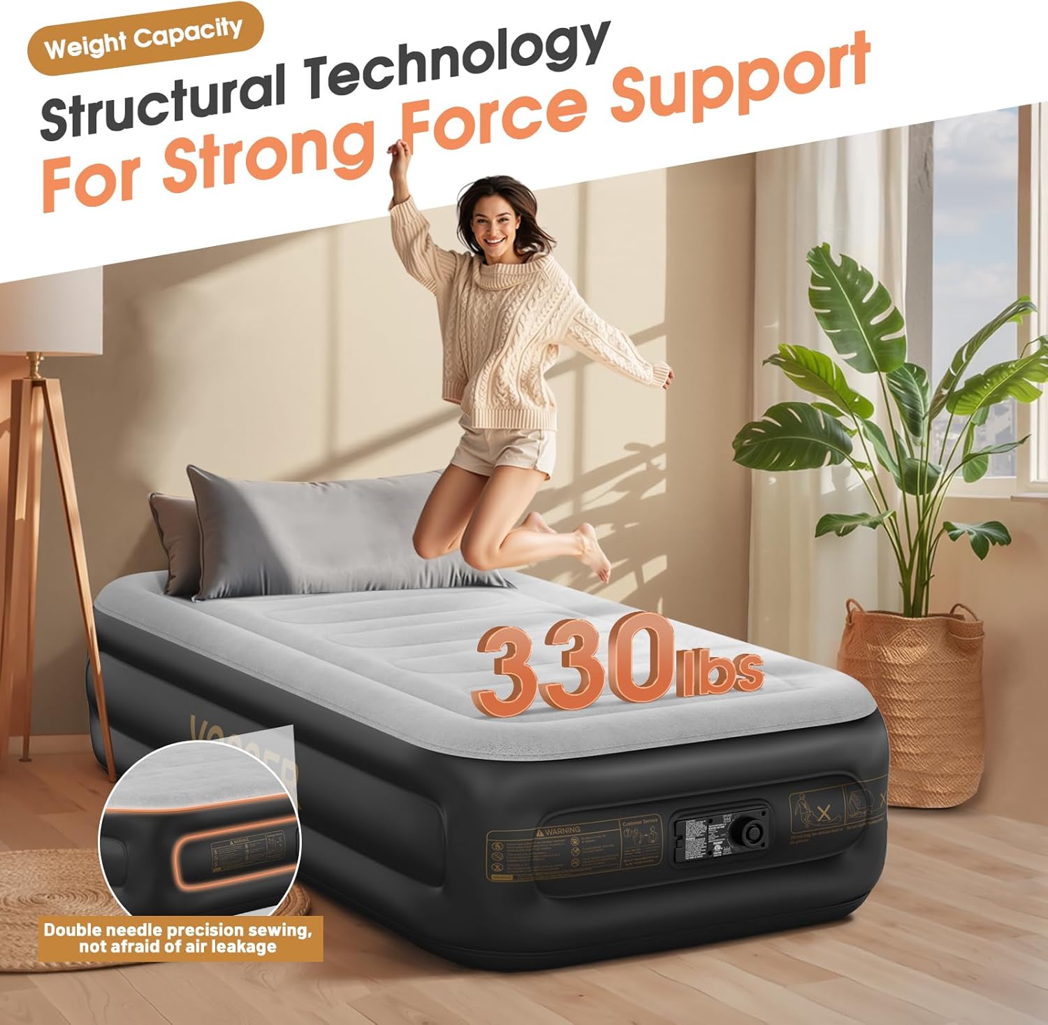 Twin Air Mattress with Built in Pump,Inflatable Mattress 2 Mins Self-Inflation/Deflation,Thicker Blow up Mattress Leak-Proof,Flocked Top Air Bed with Storage Bag for Home, Camping & Guests
