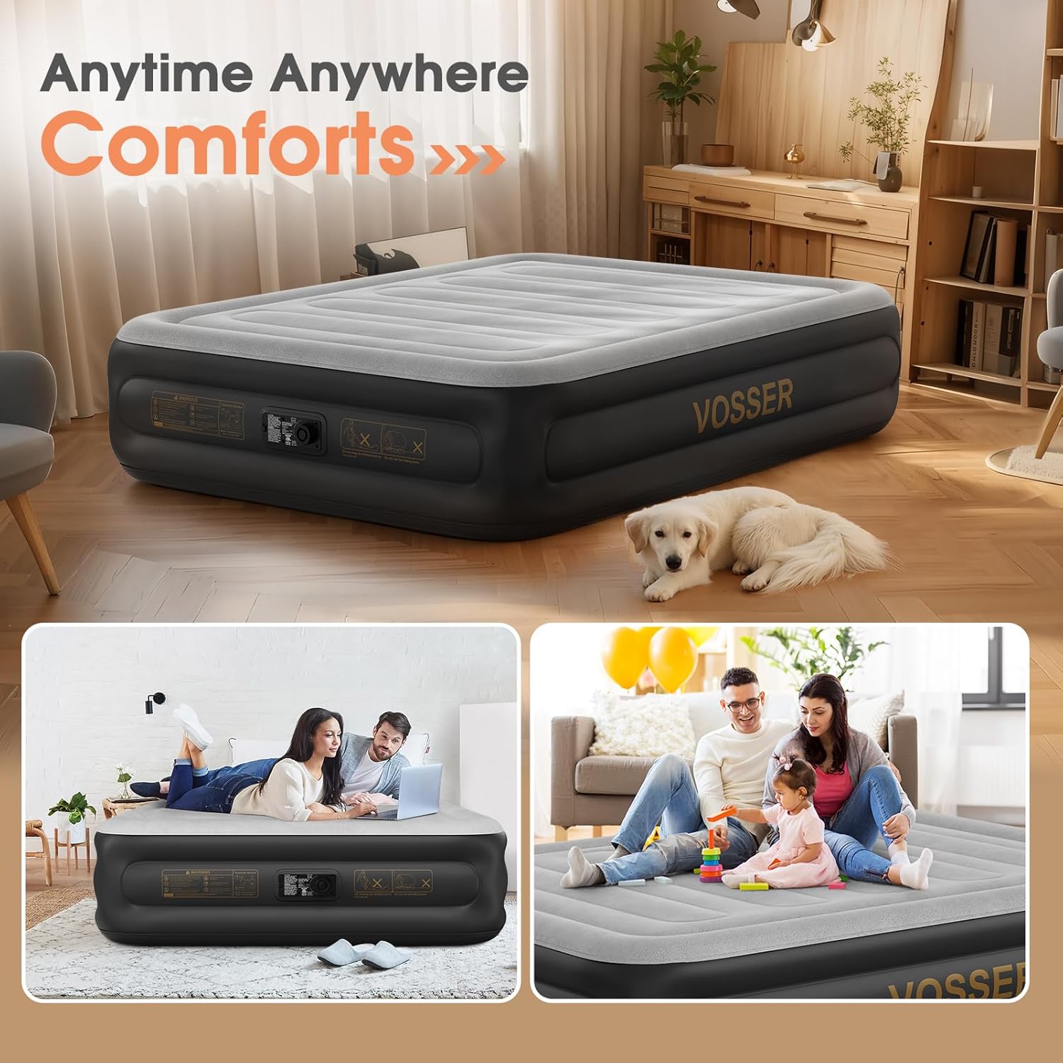 Twin Air Mattress with Built in Pump,Inflatable Mattress 2 Mins Self-Inflation/Deflation,Thicker Blow up Mattress Leak-Proof,Flocked Top Air Bed with Storage Bag for Home, Camping & Guests