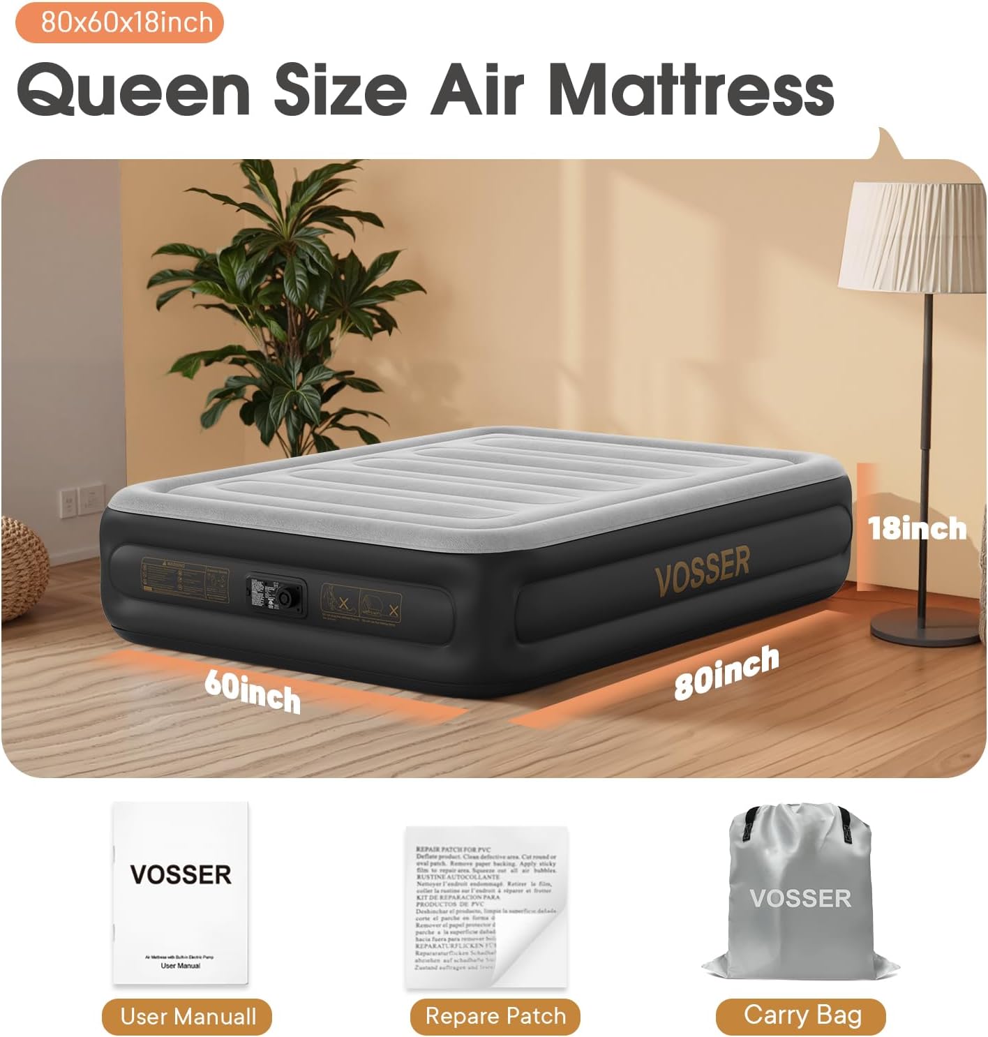 Twin Air Mattress with Built in Pump,Inflatable Mattress 2 Mins Self-Inflation/Deflation,Thicker Blow up Mattress Leak-Proof,Flocked Top Air Bed with Storage Bag for Home, Camping & Guests