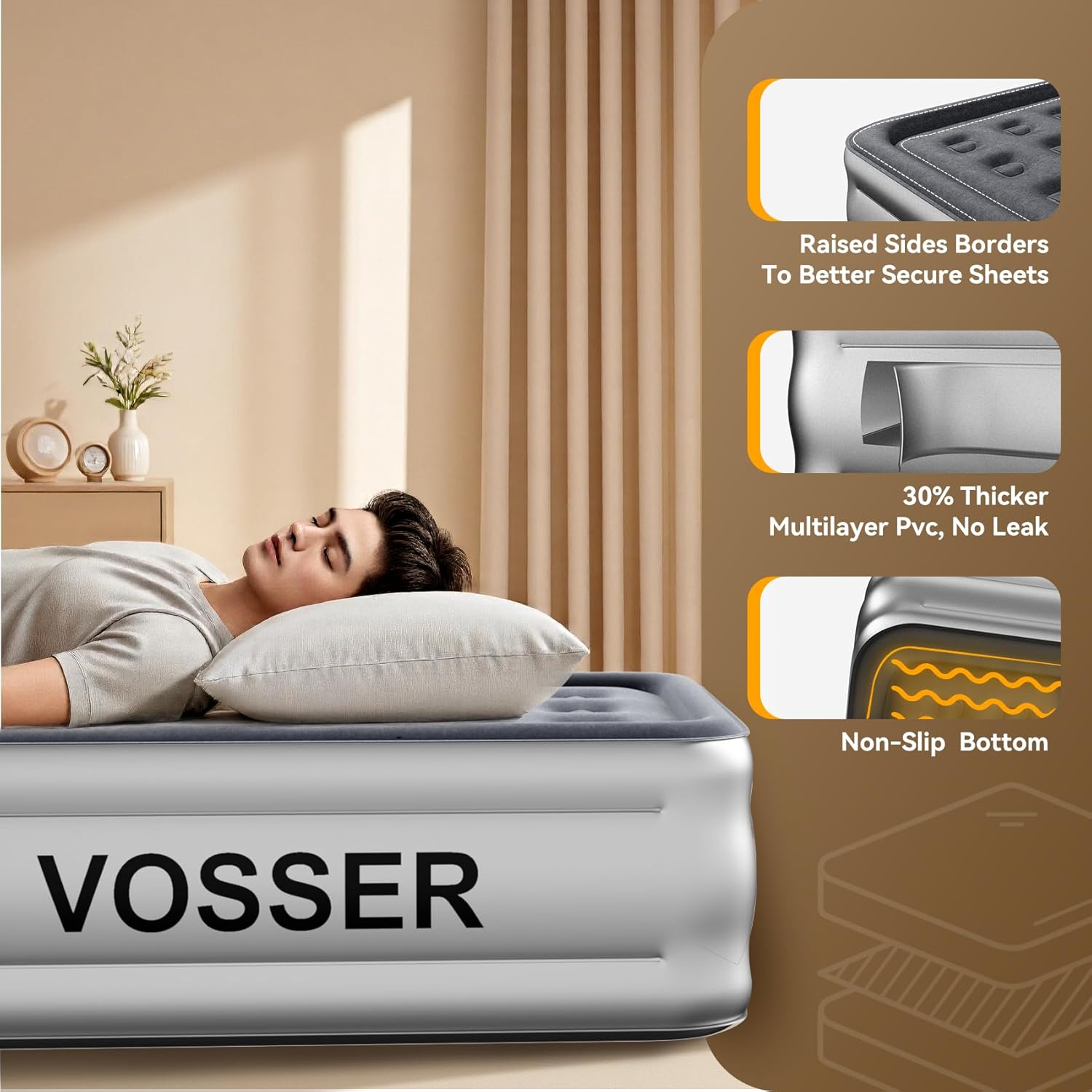 Air Mattress Twin with Built in Pump,18” Raised Blow Up Mattress,Inflatable Mattress in 2 Mins,Single Twin Size Air Mattress for Home,Floor&Camping, Air Bed for Adults,330LB Max,Black