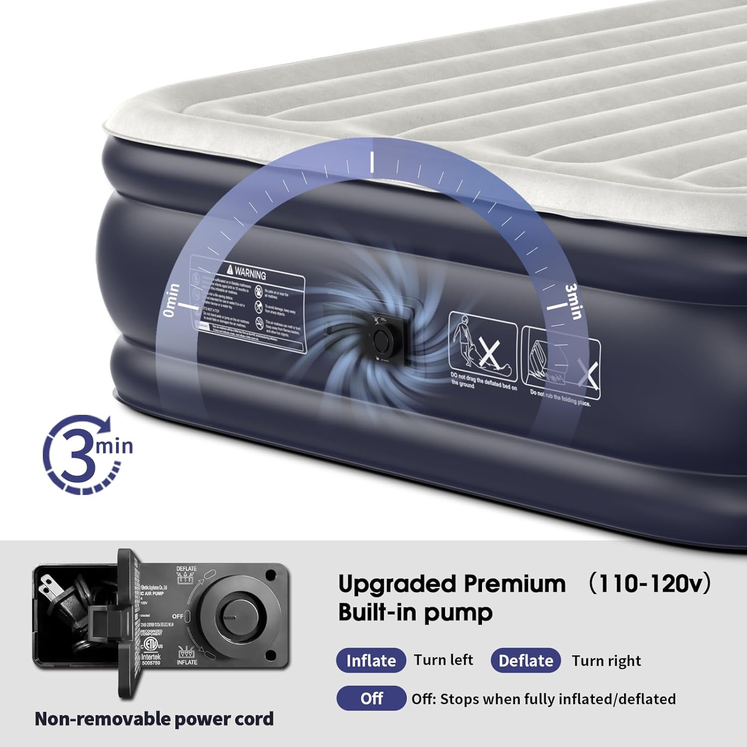 Twin Air Mattress with Built in Pump Raised,18''Inflatable Mattress of Upgraded Vertical Beams,Self Inflatable Blow Up Mattress in 3 Mins,Flocked Top Airbed with Carry Bag for Home,Camping