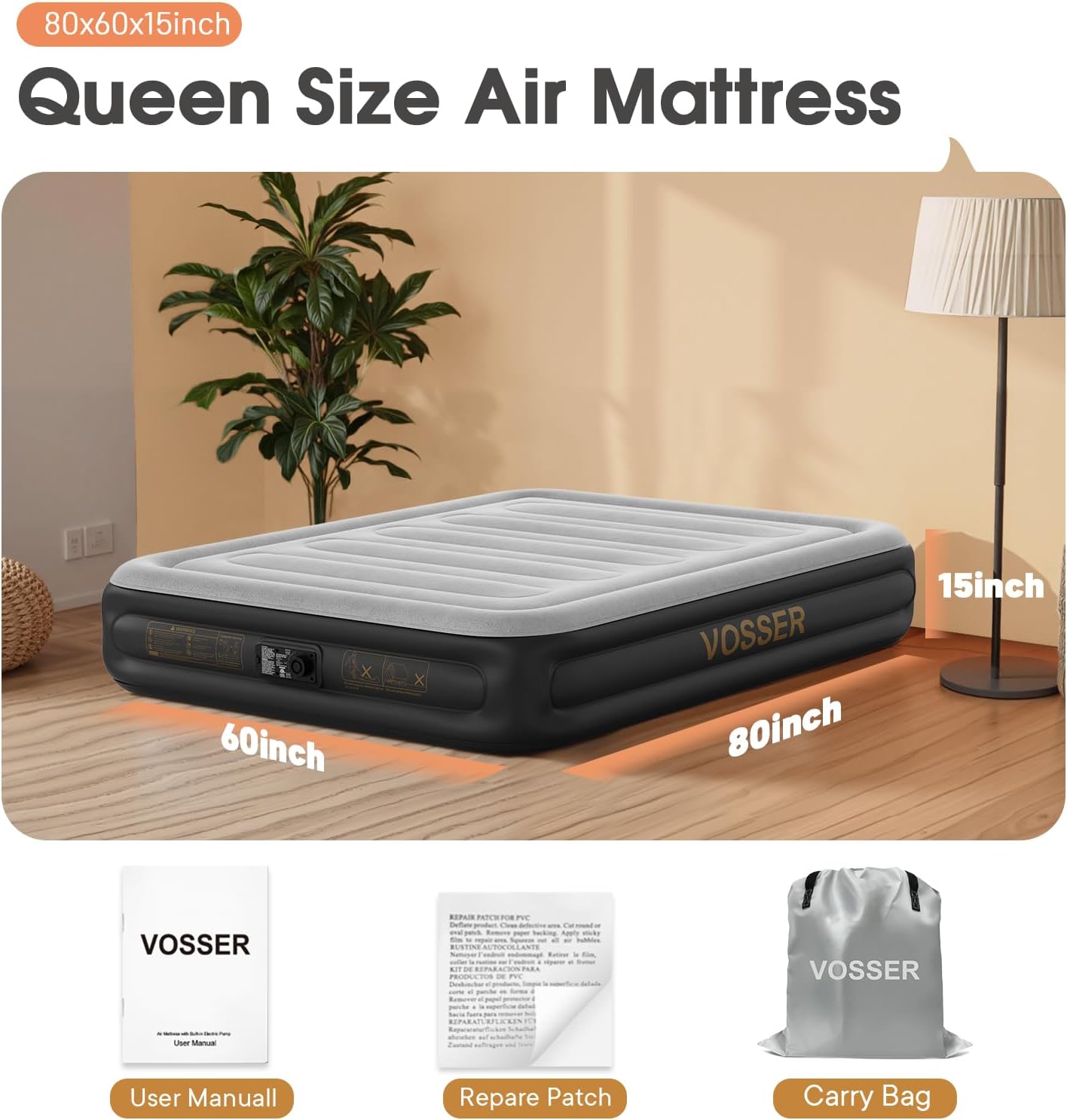 Twin Air Mattress with Built in Pump,Inflatable Mattress 2 Mins Self-Inflation/Deflation,Thicker Blow up Mattress Leak-Proof,Flocked Top Air Bed with Storage Bag for Home, Camping & Guests