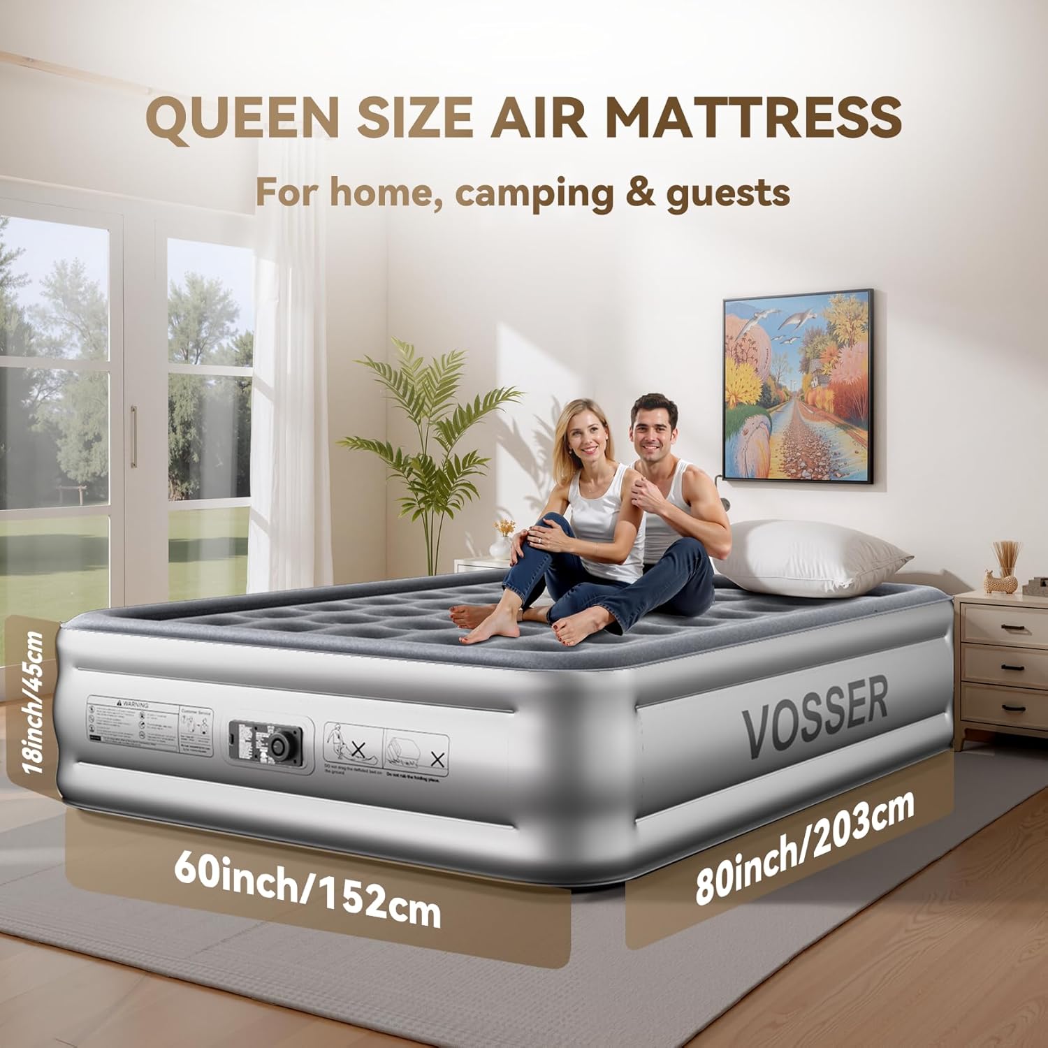 Air Mattress Twin with Built in Pump,18” Raised Blow Up Mattress,Inflatable Mattress in 2 Mins,Single Twin Size Air Mattress for Home,Floor&Camping, Air Bed for Adults,330LB Max,Black