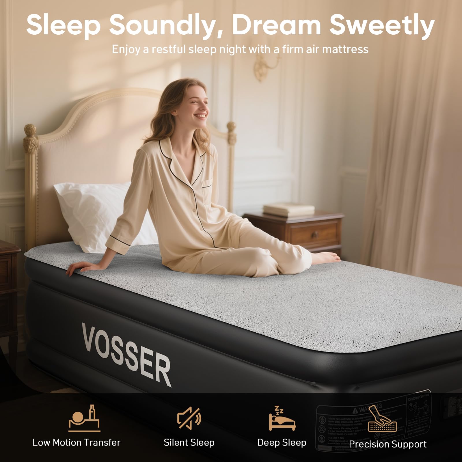 VOSSER Twin Air Mattress with Built-in Pump,18'' Foam Topper Blow Up Mattress,Luxury Inflatable Mattress 2 Mins Self-Inflation/Deflation - Breathable and Flatness-Free for Camping, Home & Guests