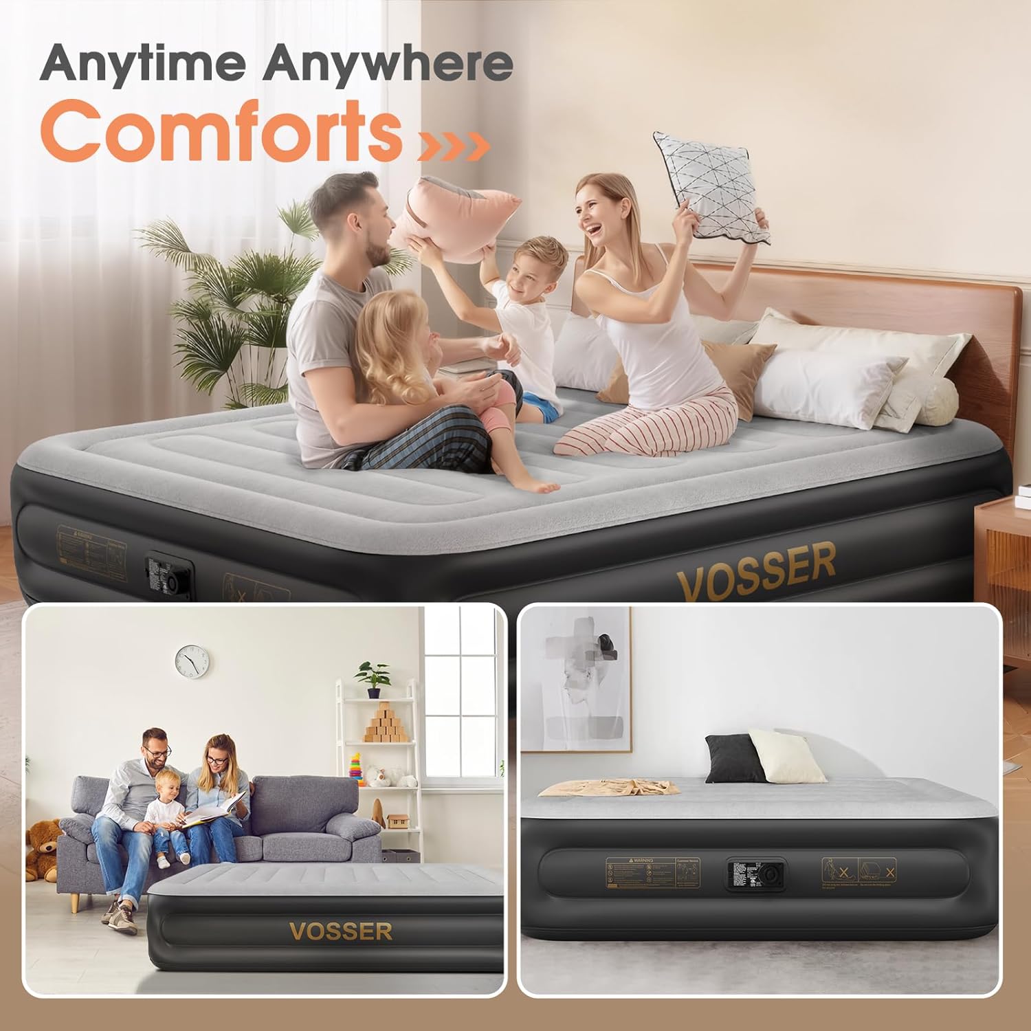 Twin Air Mattress with Built in Pump,Inflatable Mattress 2 Mins Self-Inflation/Deflation,Thicker Blow up Mattress Leak-Proof,Flocked Top Air Bed with Storage Bag for Home, Camping & Guests