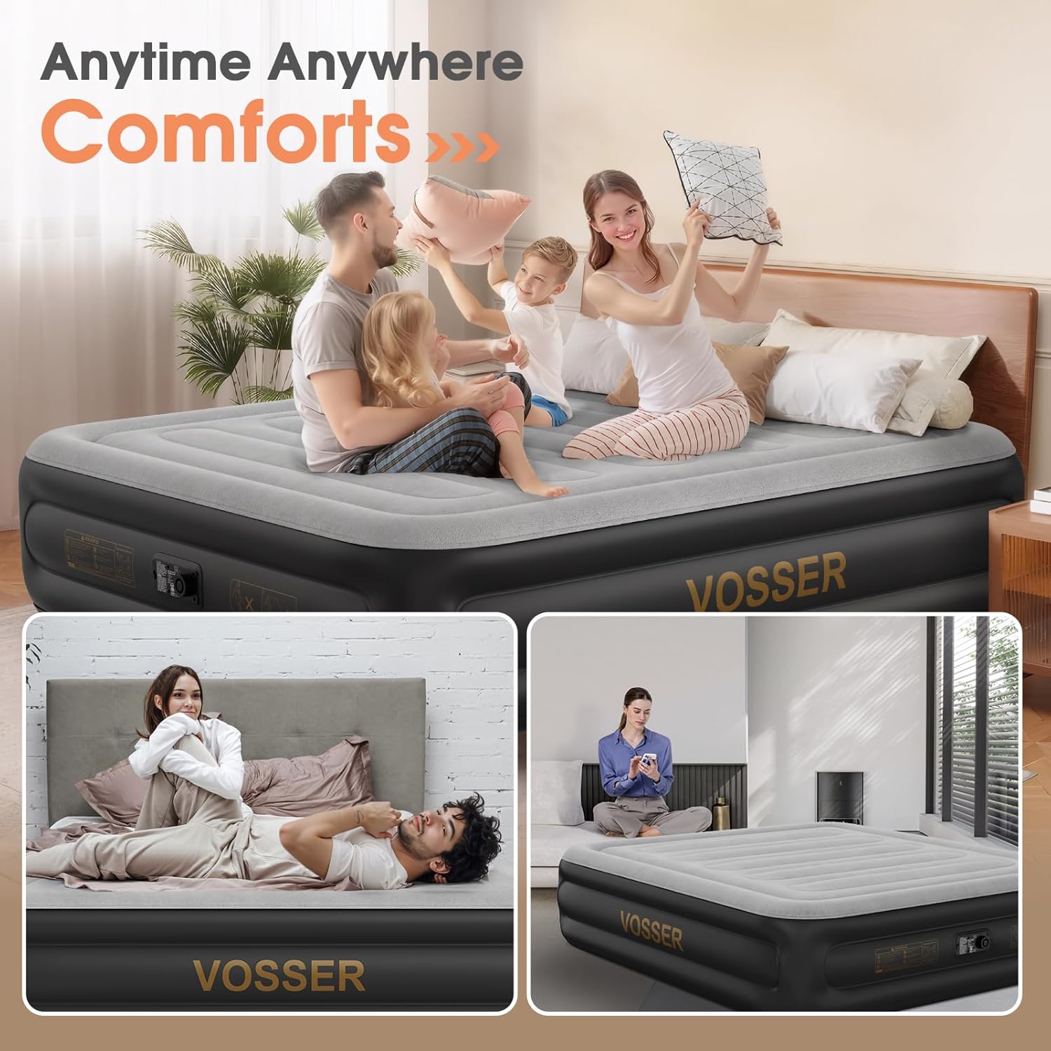 Twin Air Mattress with Built in Pump,Inflatable Mattress 2 Mins Self-Inflation/Deflation,Thicker Blow up Mattress Leak-Proof,Flocked Top Air Bed with Storage Bag for Home, Camping & Guests