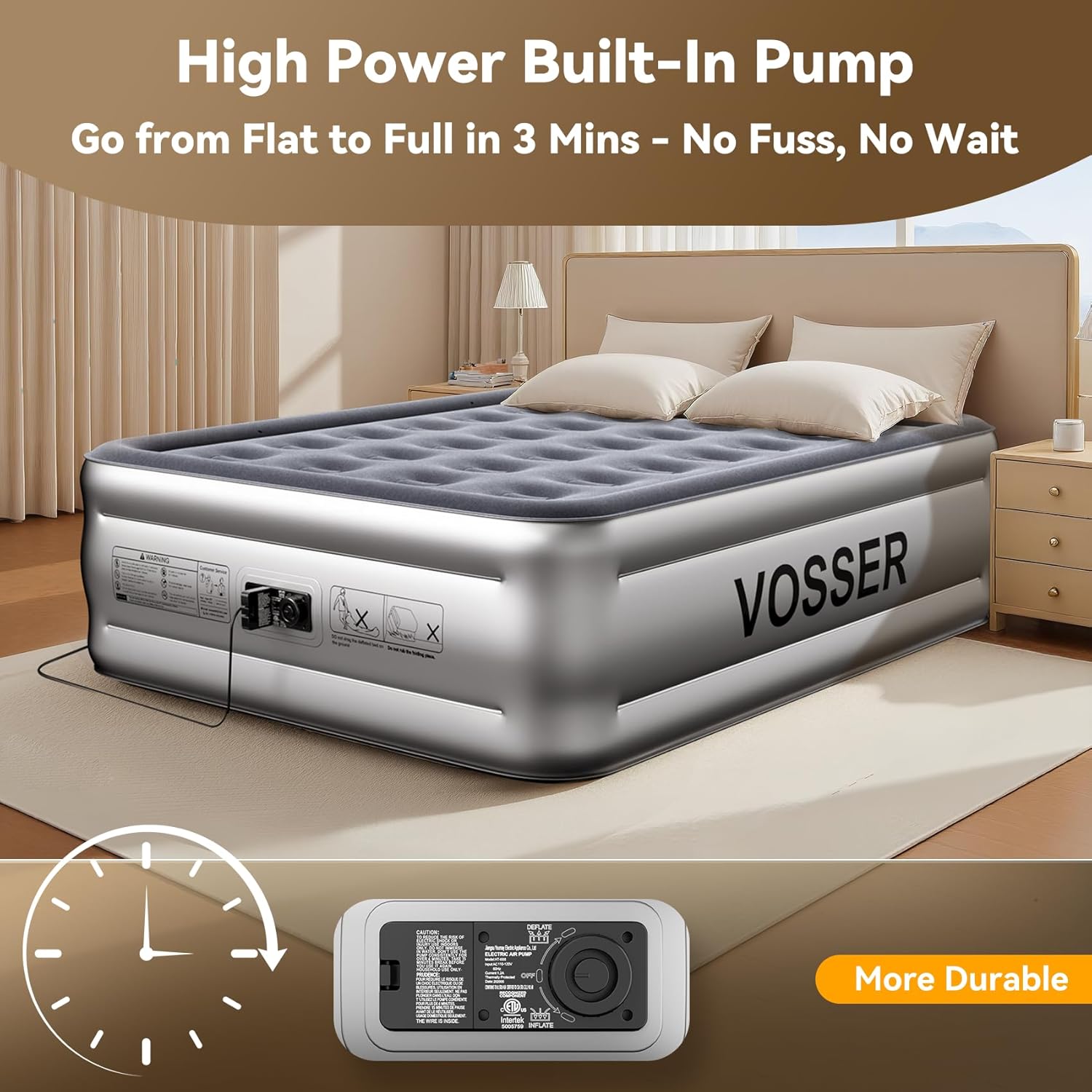 Air Mattress Twin with Built in Pump,18” Raised Blow Up Mattress,Inflatable Mattress in 2 Mins,Single Twin Size Air Mattress for Home,Floor&Camping, Air Bed for Adults,330LB Max,Black