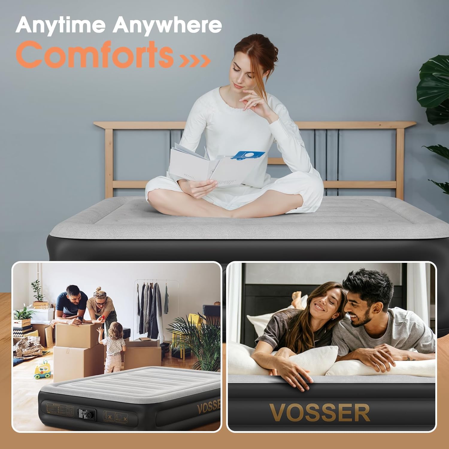 Twin Air Mattress with Built in Pump,Inflatable Mattress 2 Mins Self-Inflation/Deflation,Thicker Blow up Mattress Leak-Proof,Flocked Top Air Bed with Storage Bag for Home, Camping & Guests