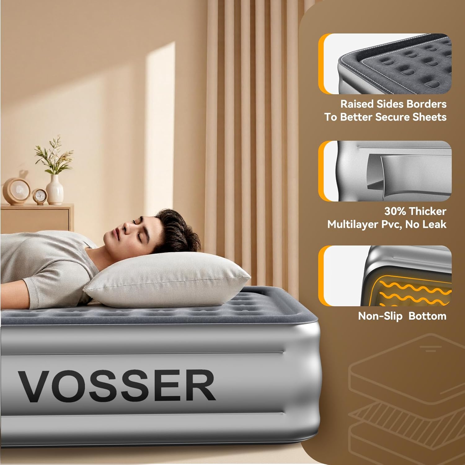 Air Mattress Twin with Built in Pump,18” Raised Blow Up Mattress,Inflatable Mattress in 2 Mins,Single Twin Size Air Mattress for Home,Floor&Camping, Air Bed for Adults,330LB Max,Black