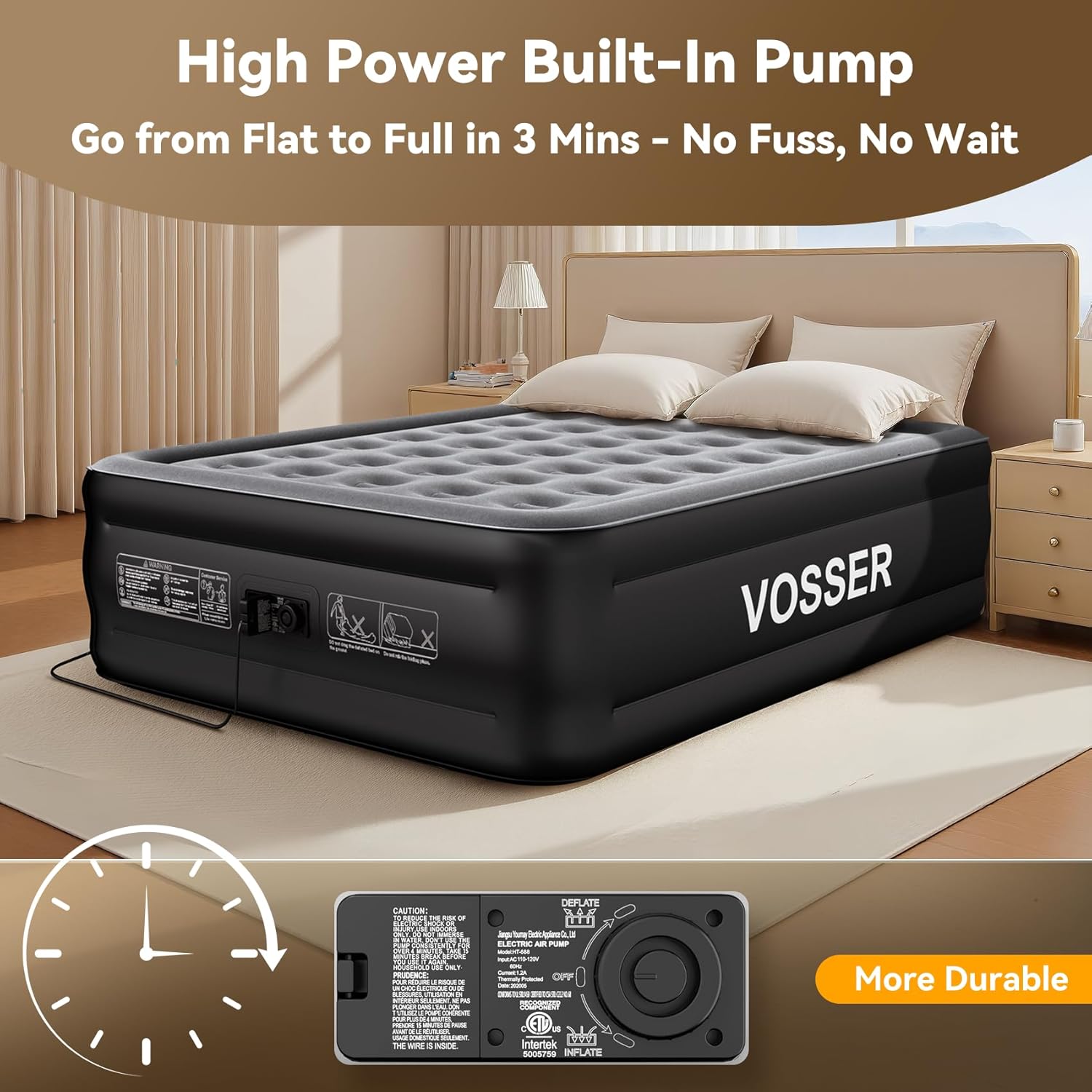 Air Mattress Twin with Built in Pump,18” Raised Blow Up Mattress,Inflatable Mattress in 2 Mins,Single Twin Size Air Mattress for Home,Floor&Camping, Air Bed for Adults,330LB Max,Black