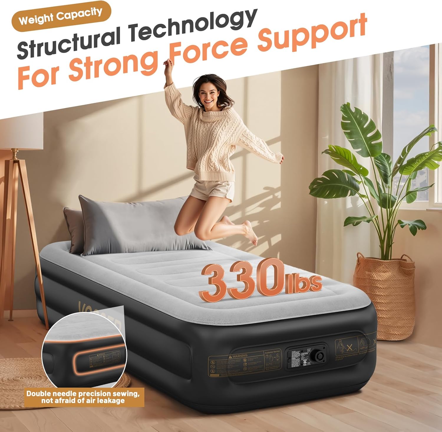 Twin Air Mattress with Built in Pump,Inflatable Mattress 2 Mins Self-Inflation/Deflation,Thicker Blow up Mattress Leak-Proof,Flocked Top Air Bed with Storage Bag for Home, Camping & Guests