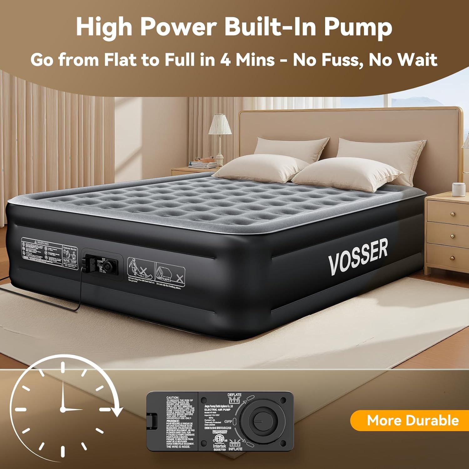 Air Mattress Twin with Built in Pump,18” Raised Blow Up Mattress,Inflatable Mattress in 2 Mins,Single Twin Size Air Mattress for Home,Floor&Camping, Air Bed for Adults,330LB Max,Black