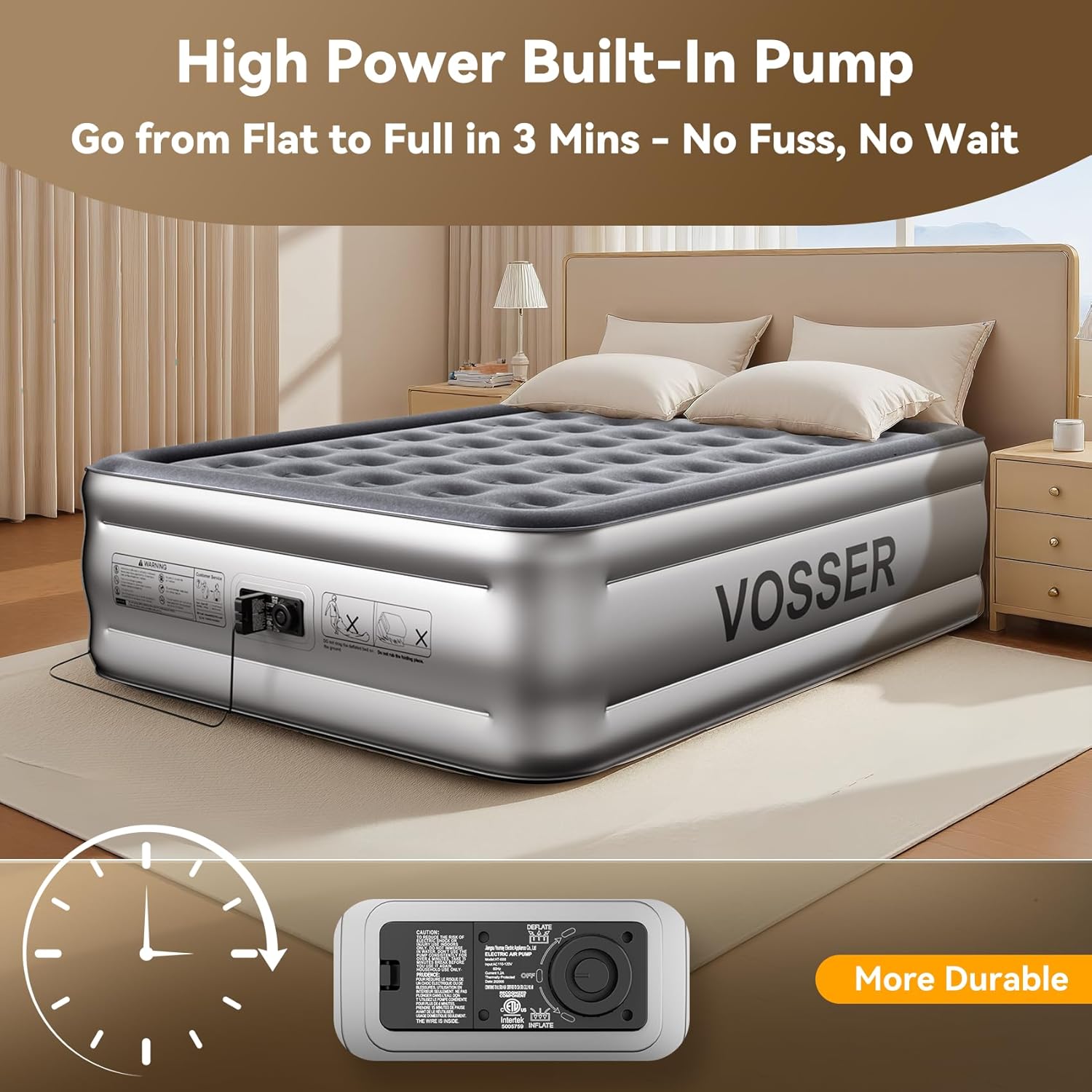 Air Mattress Twin with Built in Pump,18” Raised Blow Up Mattress,Inflatable Mattress in 2 Mins,Single Twin Size Air Mattress for Home,Floor&Camping, Air Bed for Adults,330LB Max,Black