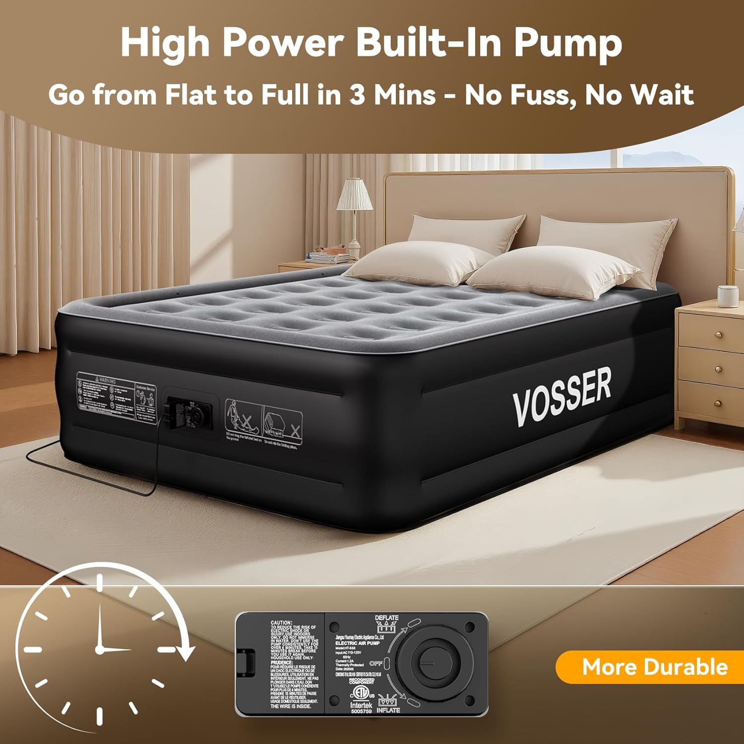 Air Mattress Twin with Built in Pump,18” Raised Blow Up Mattress,Inflatable Mattress in 2 Mins,Single Twin Size Air Mattress for Home,Floor&Camping, Air Bed for Adults,330LB Max,Black