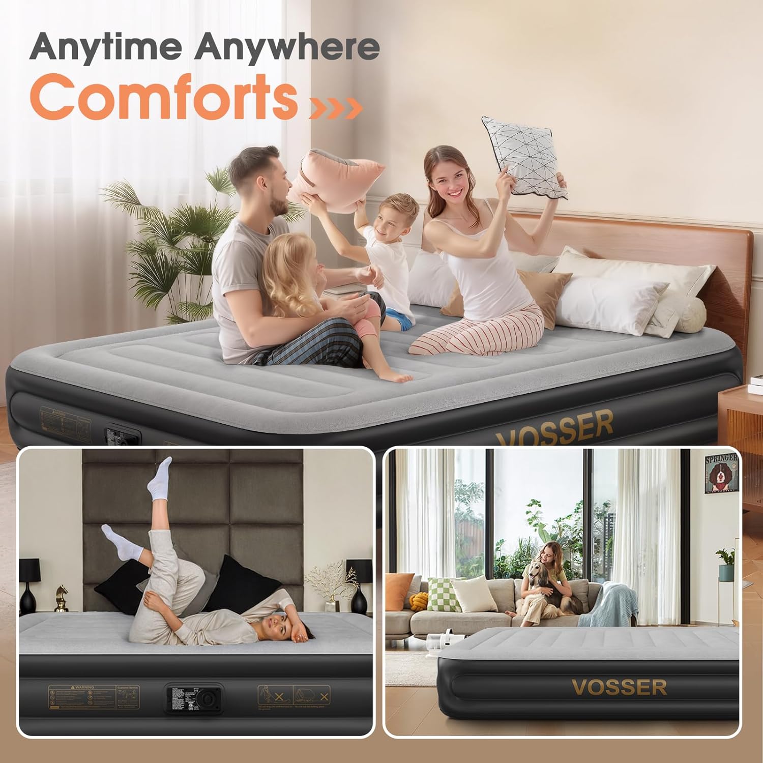 Twin Air Mattress with Built in Pump,Inflatable Mattress 2 Mins Self-Inflation/Deflation,Thicker Blow up Mattress Leak-Proof,Flocked Top Air Bed with Storage Bag for Home, Camping & Guests