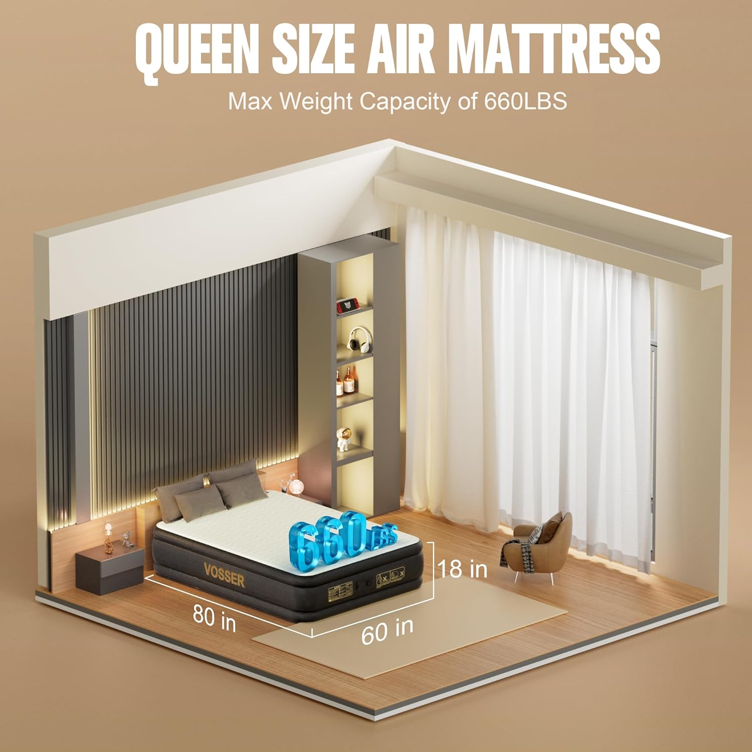 Twin Air Mattress with Built-in Pump,18'' Foam Topper Inflatable Mattress,Luxury Blow Up Mattress 2 Mins Self-Inflation/Deflation - Breathable and Wrinkle-Free for Camping, Home & Guests