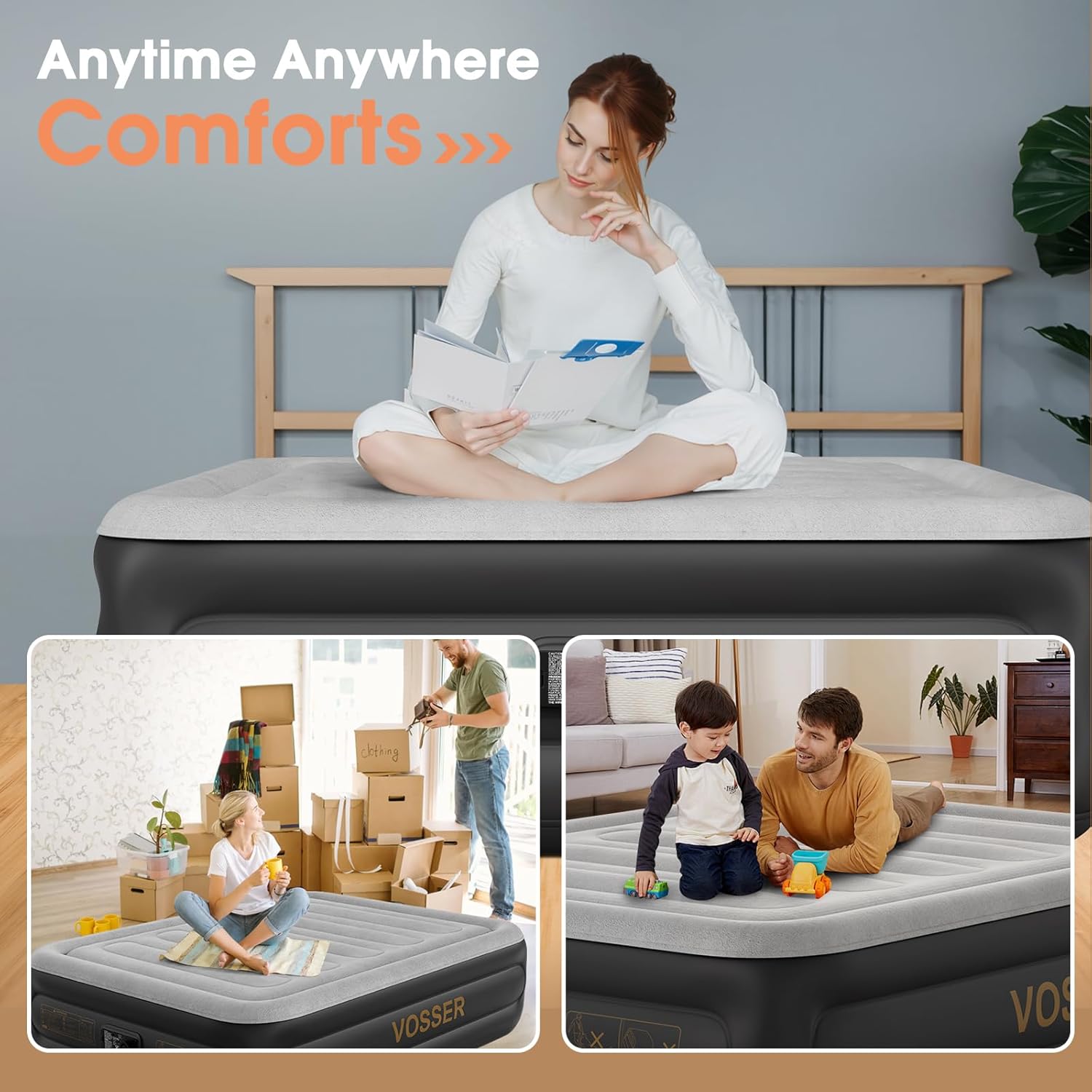 Twin Air Mattress with Built in Pump,Inflatable Mattress 2 Mins Self-Inflation/Deflation,Thicker Blow up Mattress Leak-Proof,Flocked Top Air Bed with Storage Bag for Home, Camping & Guests