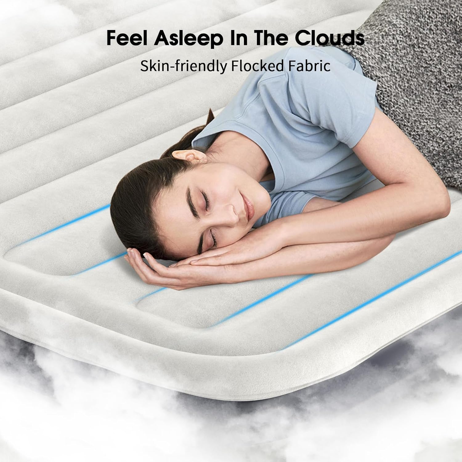 Twin Air Mattress with Built in Pump Raised,18''Inflatable Mattress of Upgraded Vertical Beams,Self Inflatable Blow Up Mattress in 3 Mins,Flocked Top Airbed with Carry Bag for Home,Camping