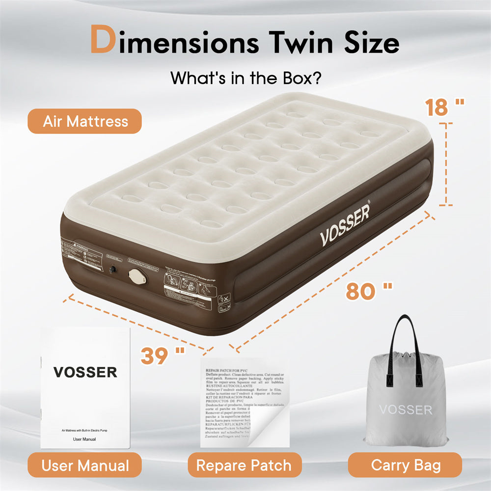 VOSSER Air Mattress with Built-in Pump，Blow Up Mattress with Storage Bag ,Self Inflatable Mattress with Cordless Removable Lithium Battery Pump, Foldable Rest Airbed for Home, Camping & Guests